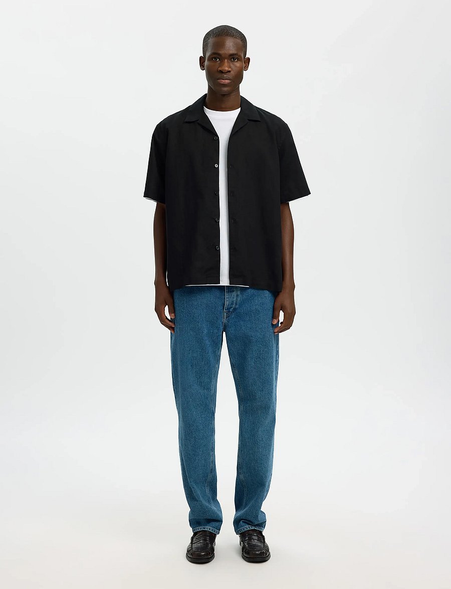 Selected - SLMRLXCLAY LINENBLEND SS SHIRT RES NOOS - chemises de lin - black - 3