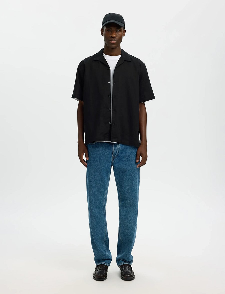 Selected - SLMRLXCLAY LINENBLEND SS SHIRT RES NOOS - chemises de lin - black - 5