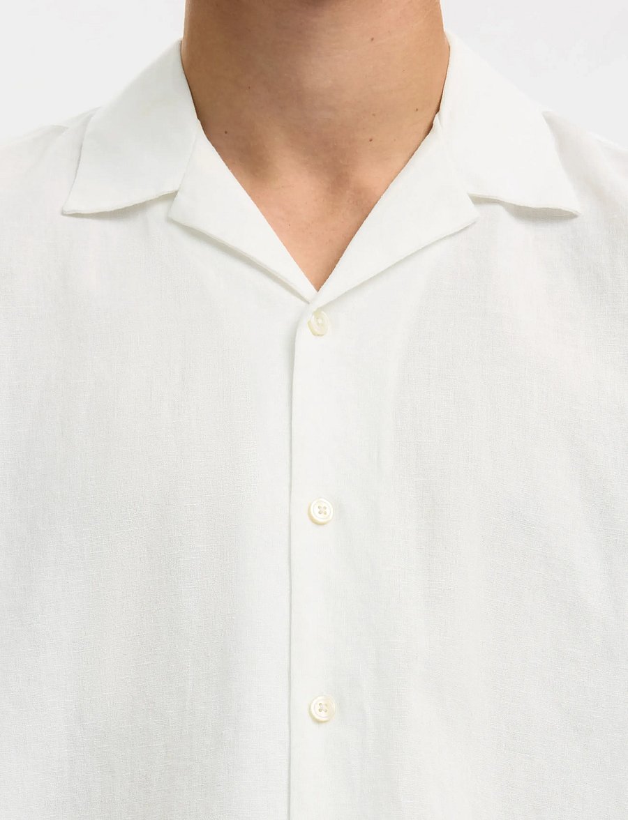Selected - SLMRLXCLAY LINENBLEND SS SHIRT RES NOOS - chemises de lin - bright white - 4