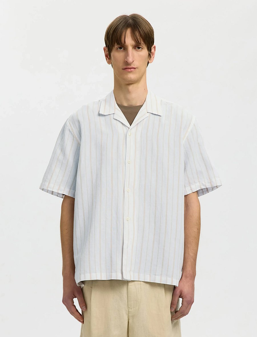 Selected - SLMRLXCLAY LINENBLEND SS SHIRT RES NOOS - chemises de lin - bright white - 0