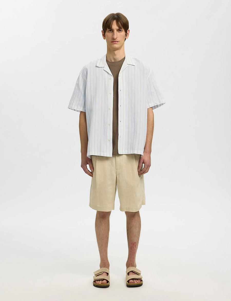 Selected - SLMRLXCLAY LINENBLEND SS SHIRT RES NOOS - chemises de lin - bright white - 3