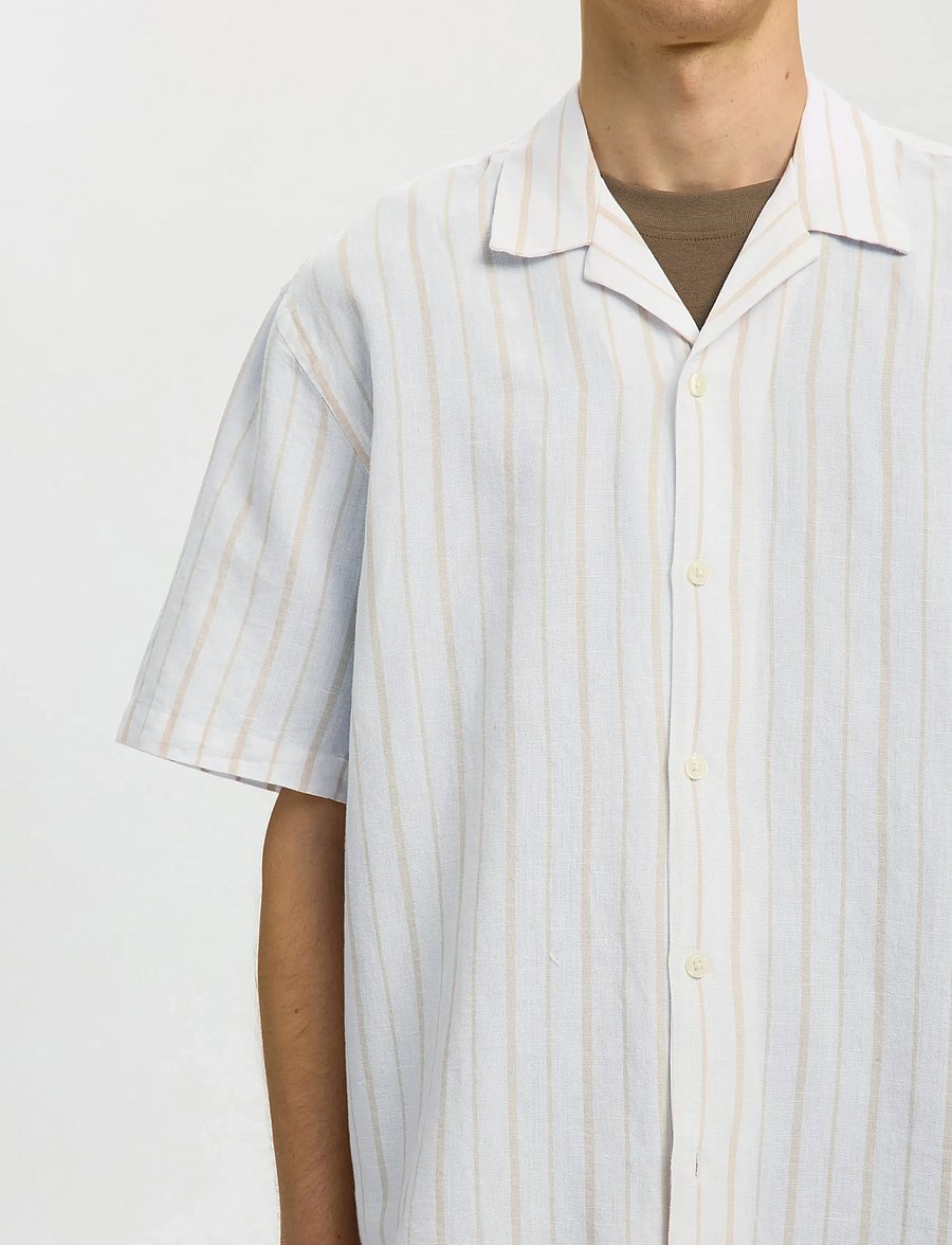 Selected - SLMRLXCLAY LINENBLEND SS SHIRT RES NOOS - chemises de lin - bright white - 4