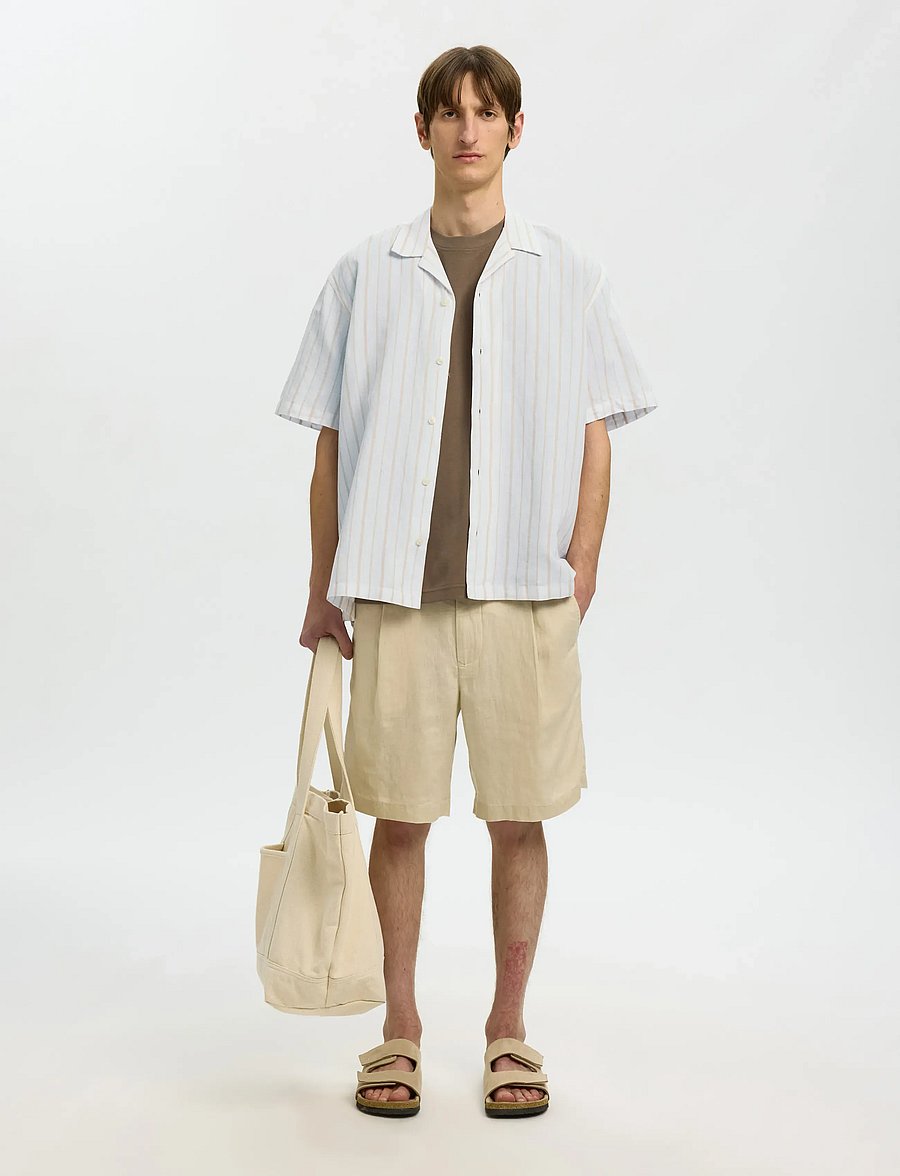Selected - SLMRLXCLAY LINENBLEND SS SHIRT RES NOOS - chemises de lin - bright white - 5