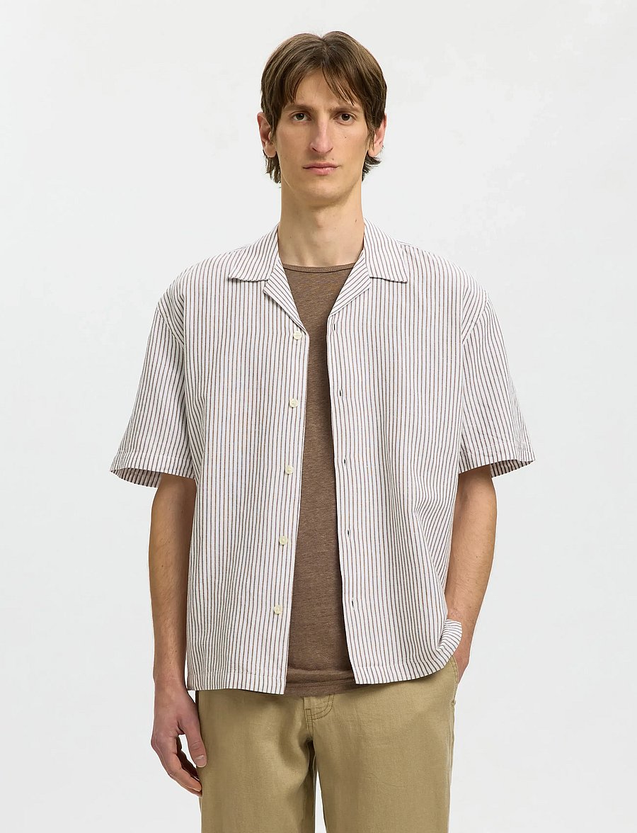 Selected - SLMRLXCLAY LINENBLEND SS SHIRT RES NOOS - leinenhemden - bright white - 0