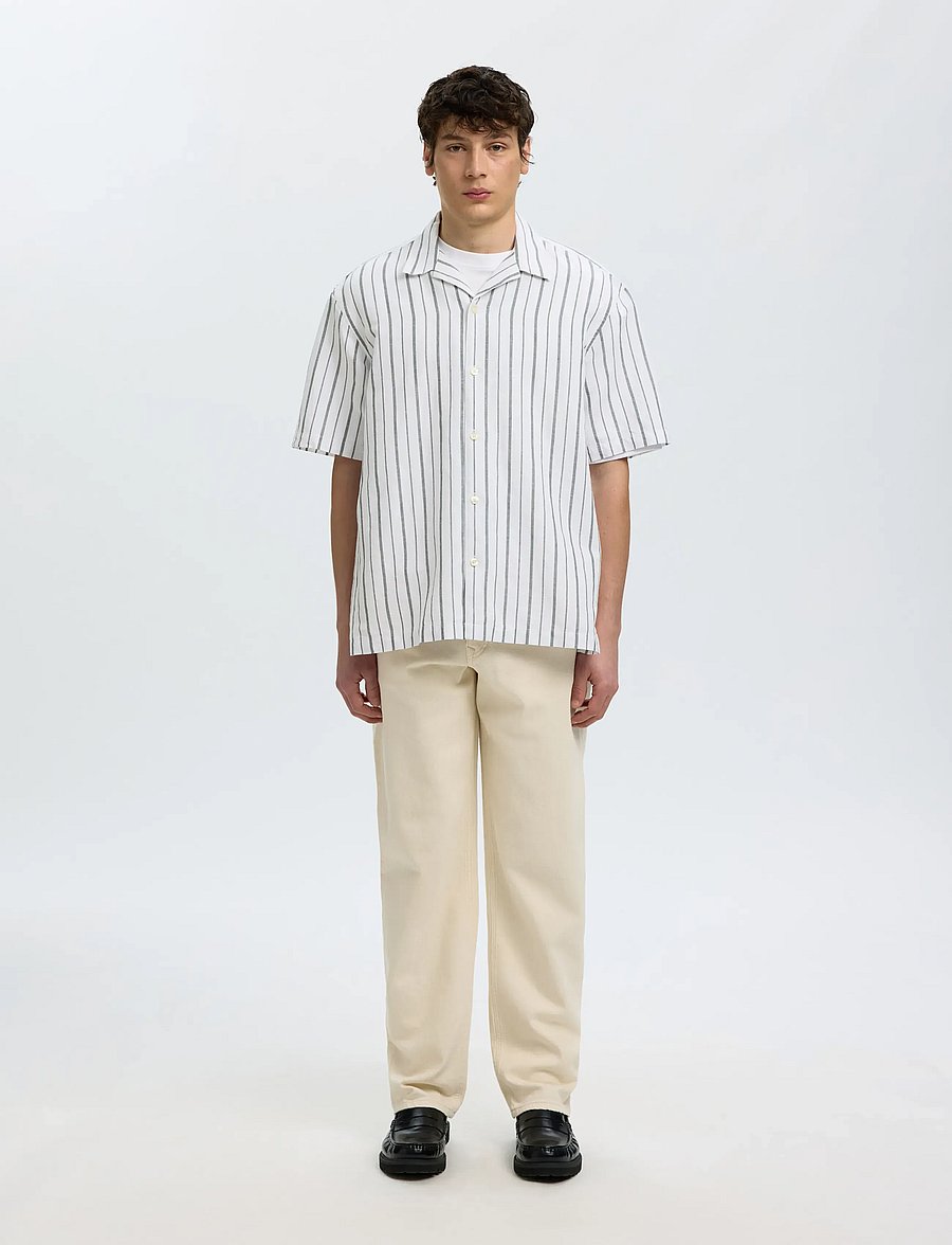 Selected - SLMRLXCLAY LINENBLEND SS SHIRT RES NOOS - chemises de lin - bright white - 3