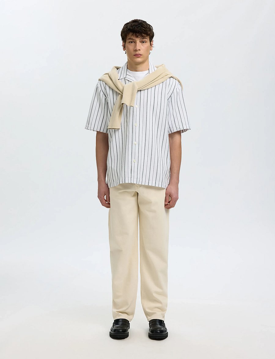 Selected - SLMRLXCLAY LINENBLEND SS SHIRT RES NOOS - chemises de lin - bright white - 5