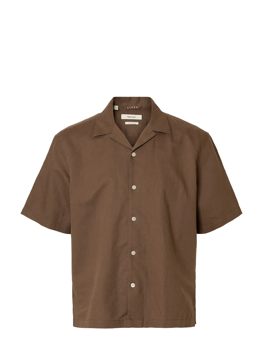Selected - SLMRLXCLAY LINENBLEND SS SHIRT RES NOOS - chemises de lin - chocolate chip - 1