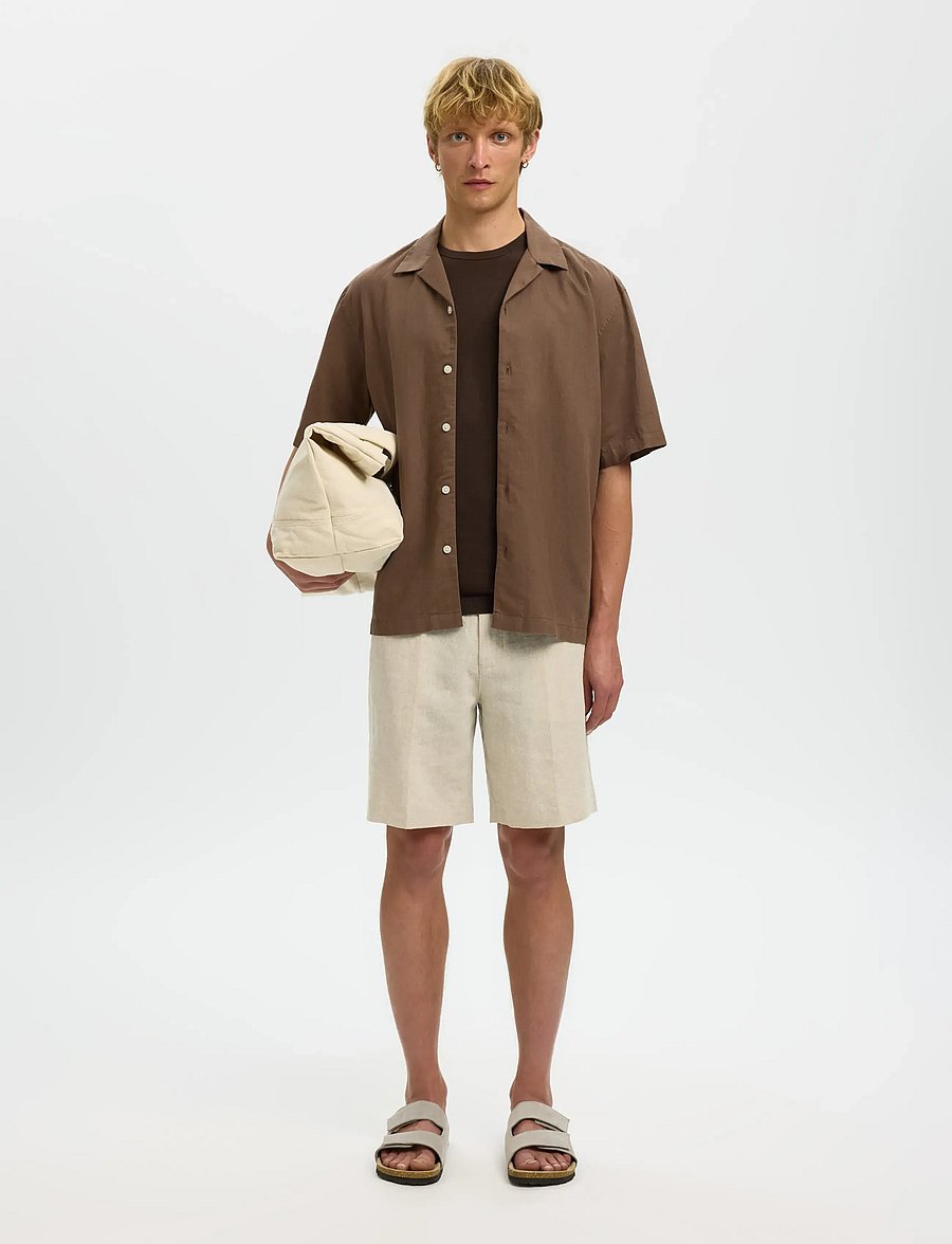 Selected - SLMRLXCLAY LINENBLEND SS SHIRT RES NOOS - chemises de lin - chocolate chip - 3