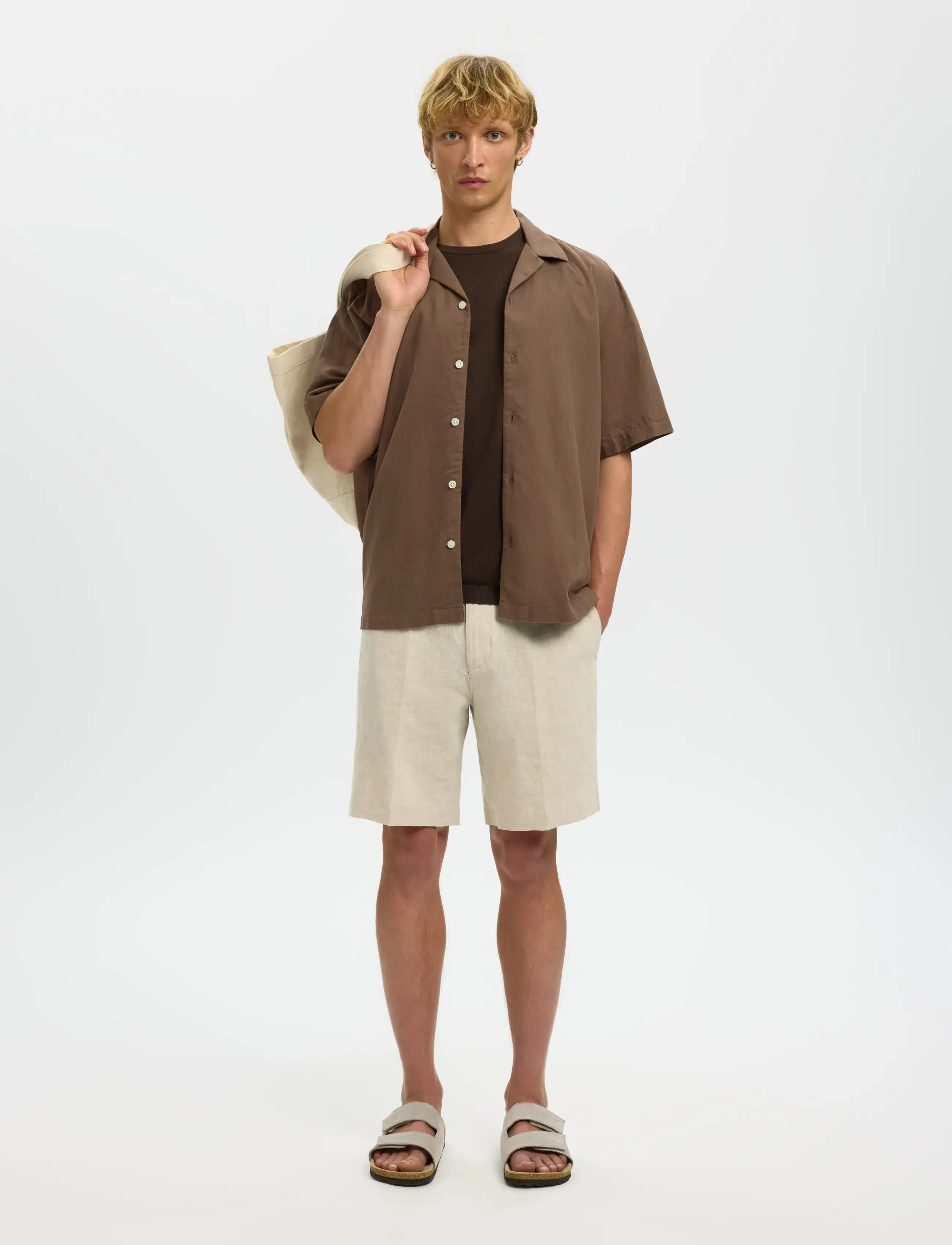 Selected - SLMRLXCLAY LINENBLEND SS SHIRT RES NOOS - hørskjorter - chocolate chip - 5