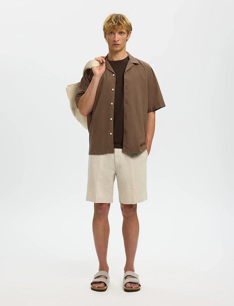 Selected - SLMRLXCLAY LINENBLEND SS SHIRT RES NOOS - chemises de lin - chocolate chip - 5