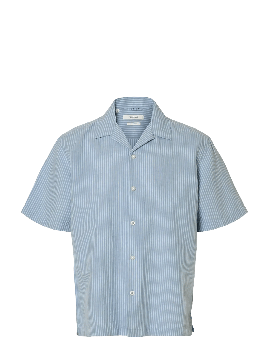 Selected - SLMRLXCLAY LINENBLEND SS SHIRT RES NOOS - chemises de lin - dusty blue - 1