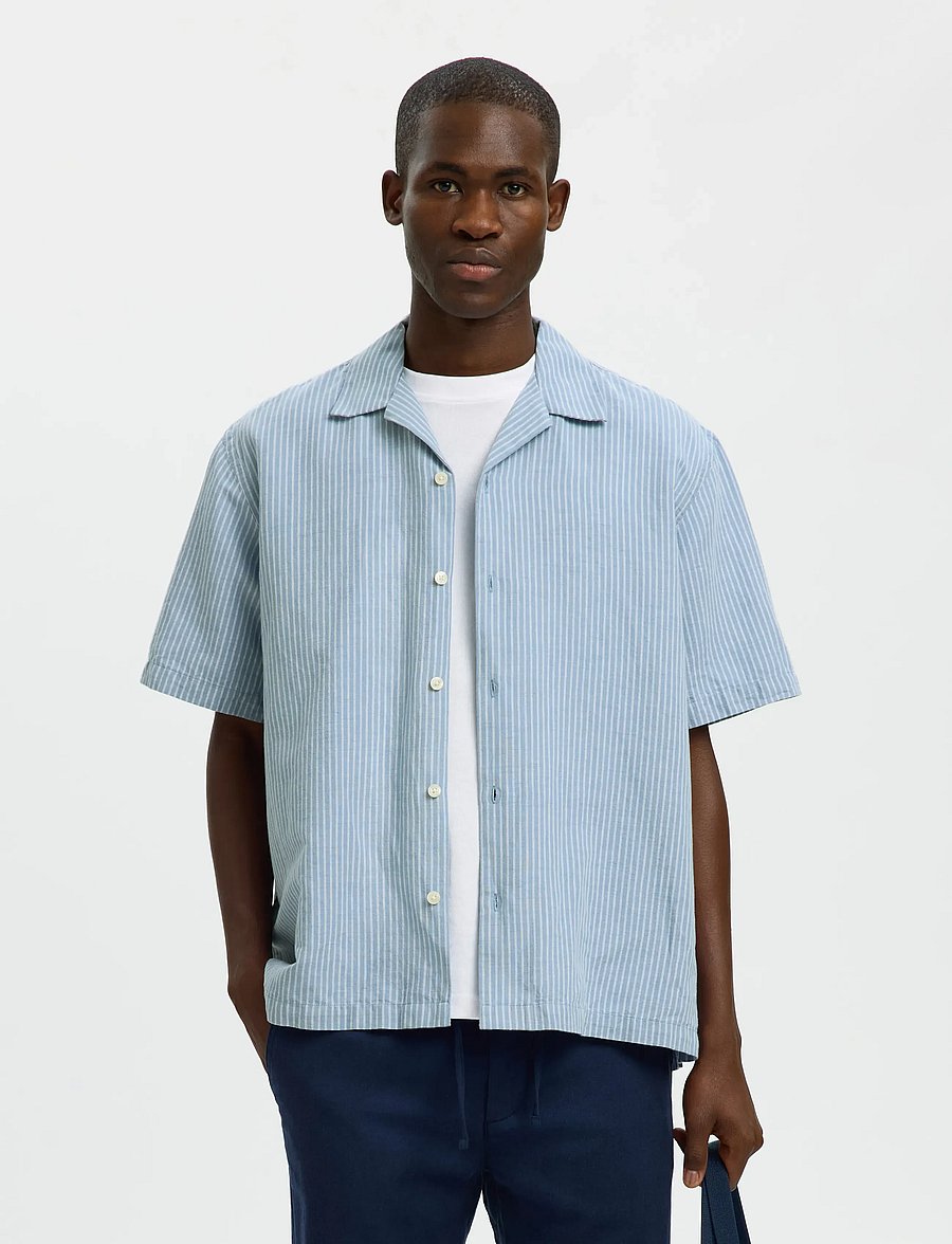 Selected - SLMRLXCLAY LINENBLEND SS SHIRT RES NOOS - chemises de lin - dusty blue - 0