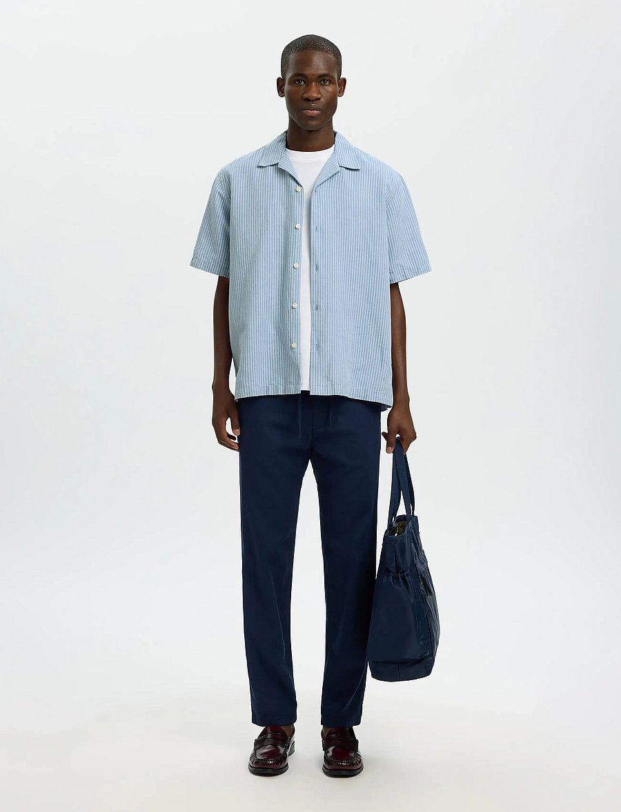 Selected - SLMRLXCLAY LINENBLEND SS SHIRT RES NOOS - chemises de lin - dusty blue - 3