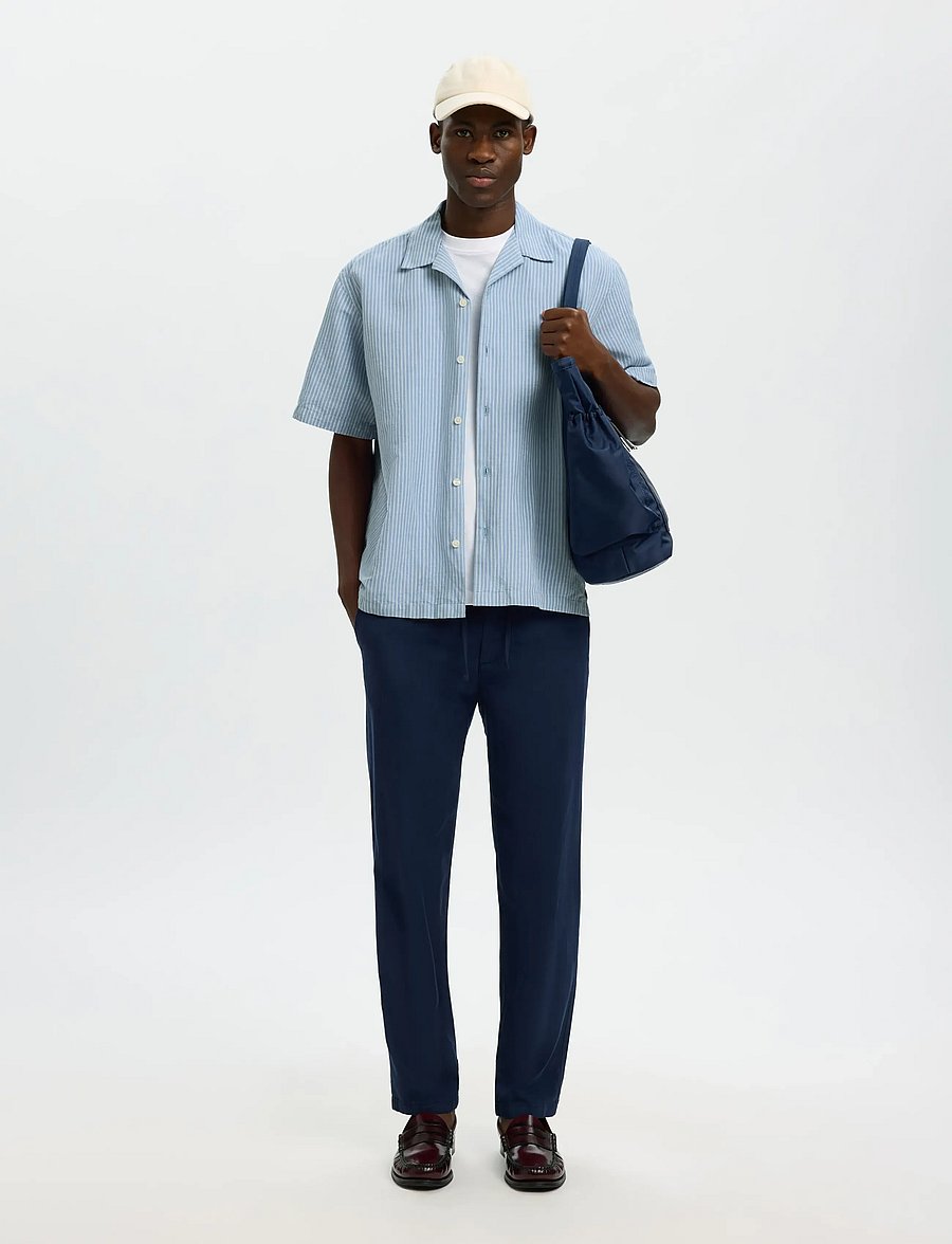 Selected - SLMRLXCLAY LINENBLEND SS SHIRT RES NOOS - chemises de lin - dusty blue - 5
