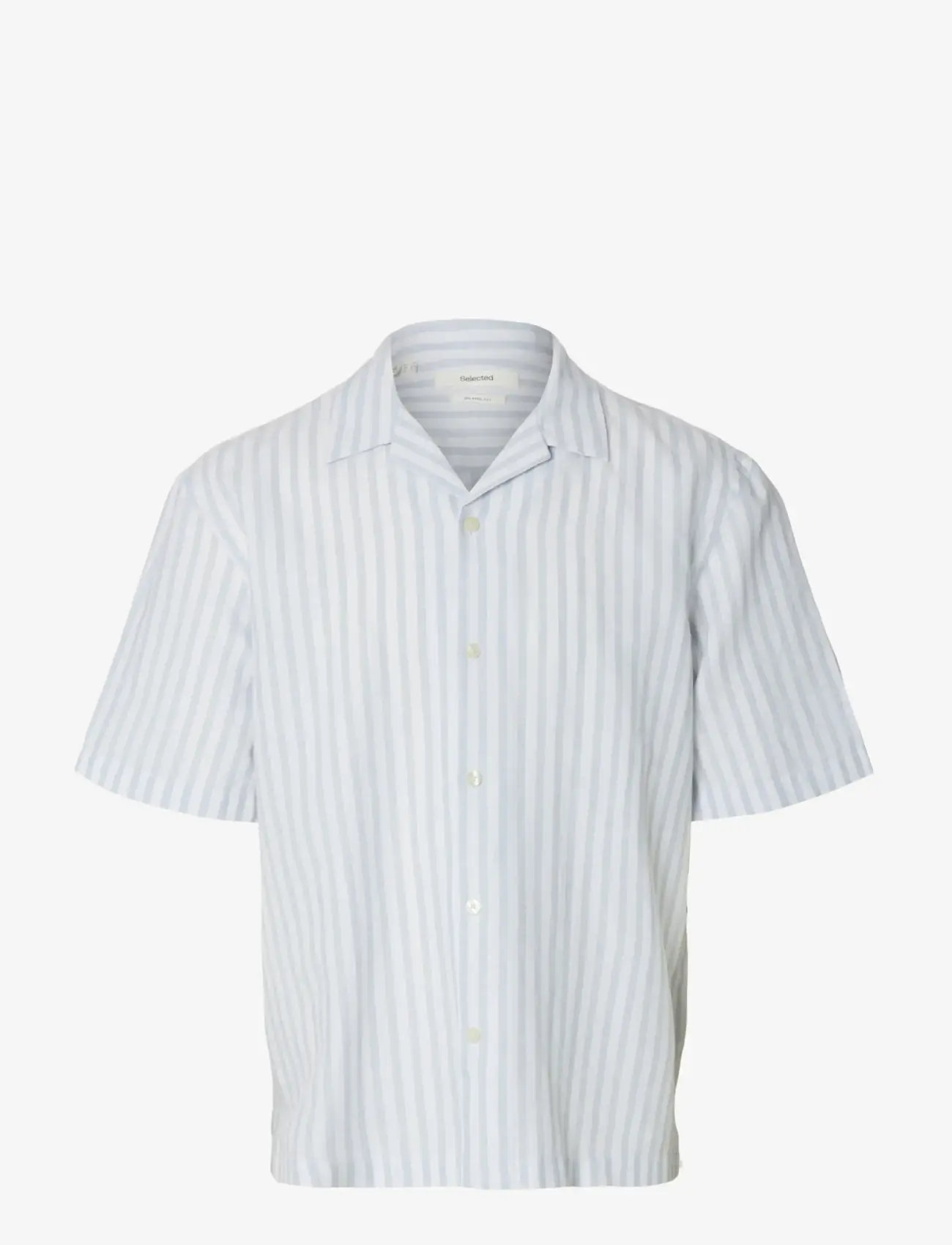 Selected - SLMRLXCLAY LINENBLEND SS SHIRT RES NOOS - linneskjortor - dusty blue - 1