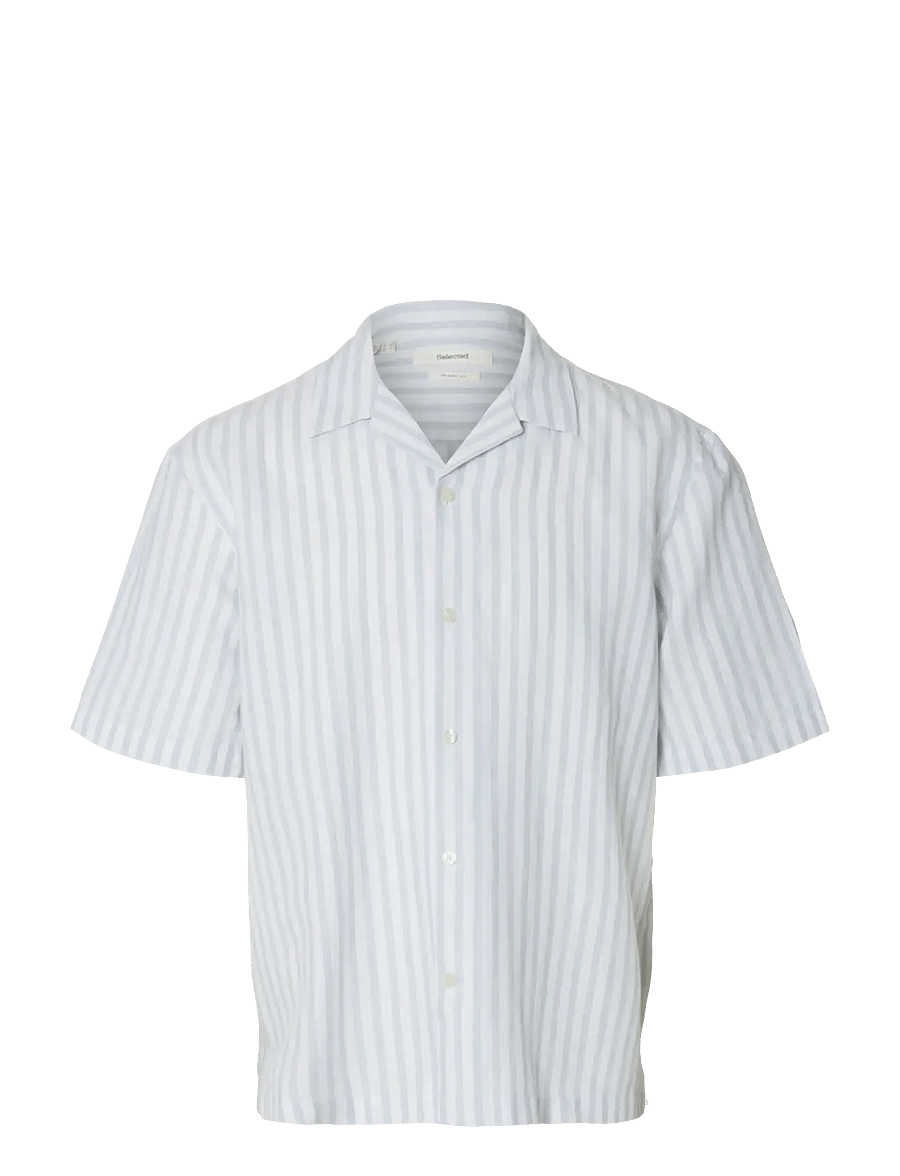 Selected - SLMRLXCLAY LINENBLEND SS SHIRT RES NOOS - linen shirts - dusty blue - 1