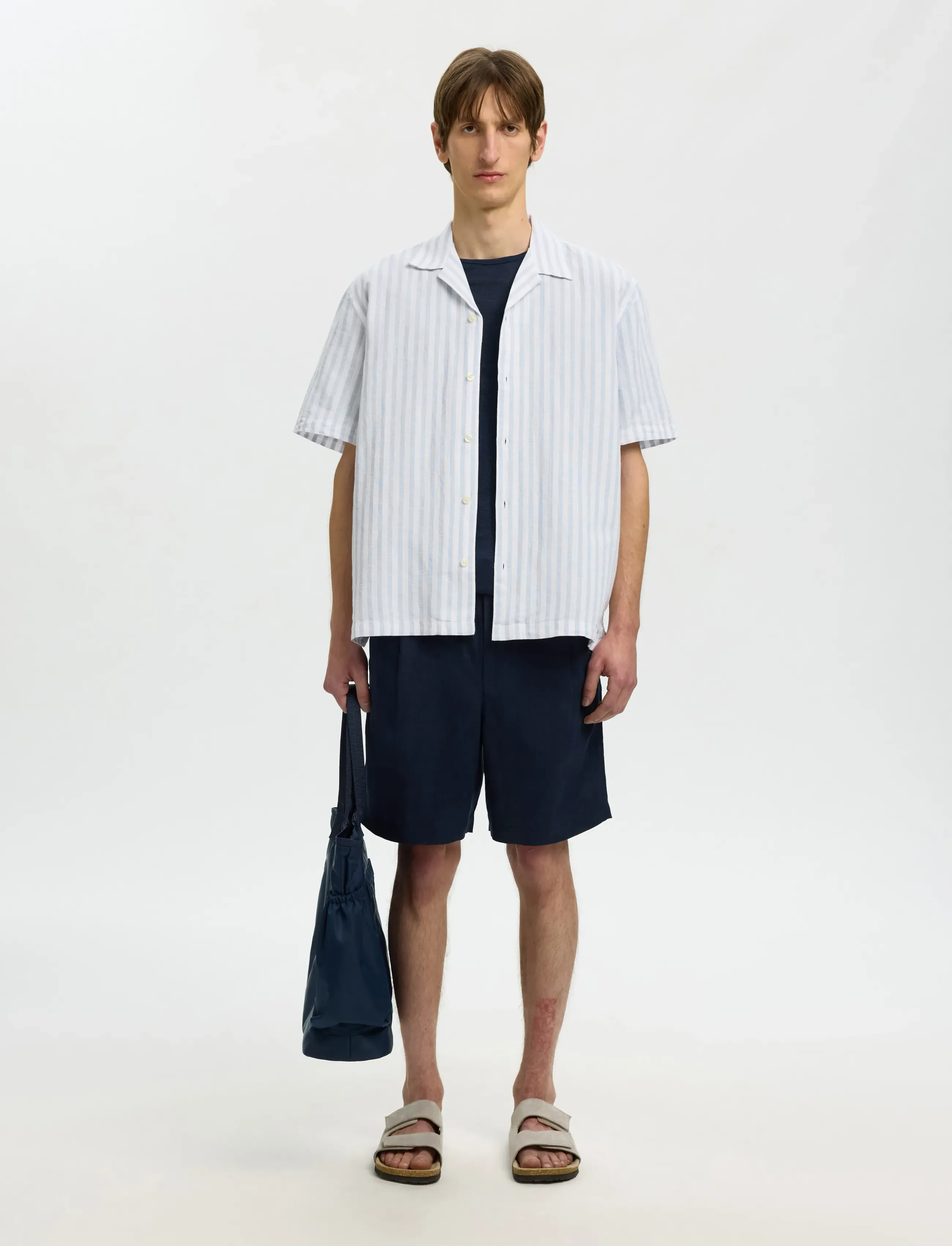 Selected - SLMRLXCLAY LINENBLEND SS SHIRT RES NOOS - hørskjorter - dusty blue - 3