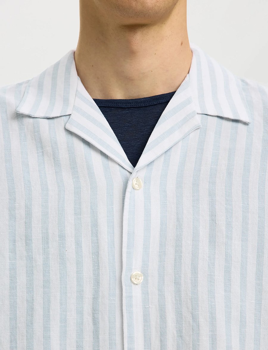 Selected - SLMRLXCLAY LINENBLEND SS SHIRT RES NOOS - linen shirts - dusty blue - 4