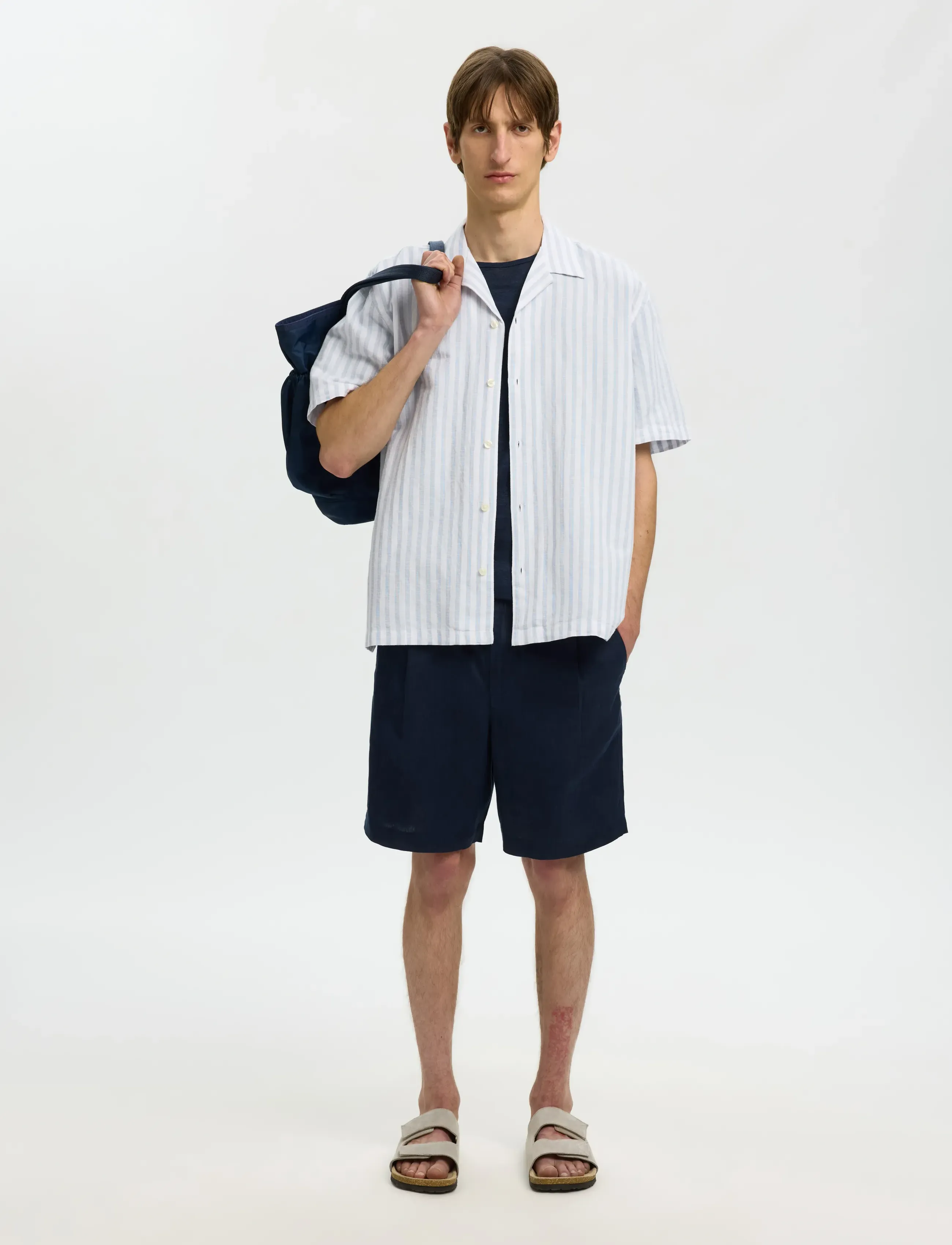 Selected - SLMRLXCLAY LINENBLEND SS SHIRT RES NOOS - hørskjorter - dusty blue - 5