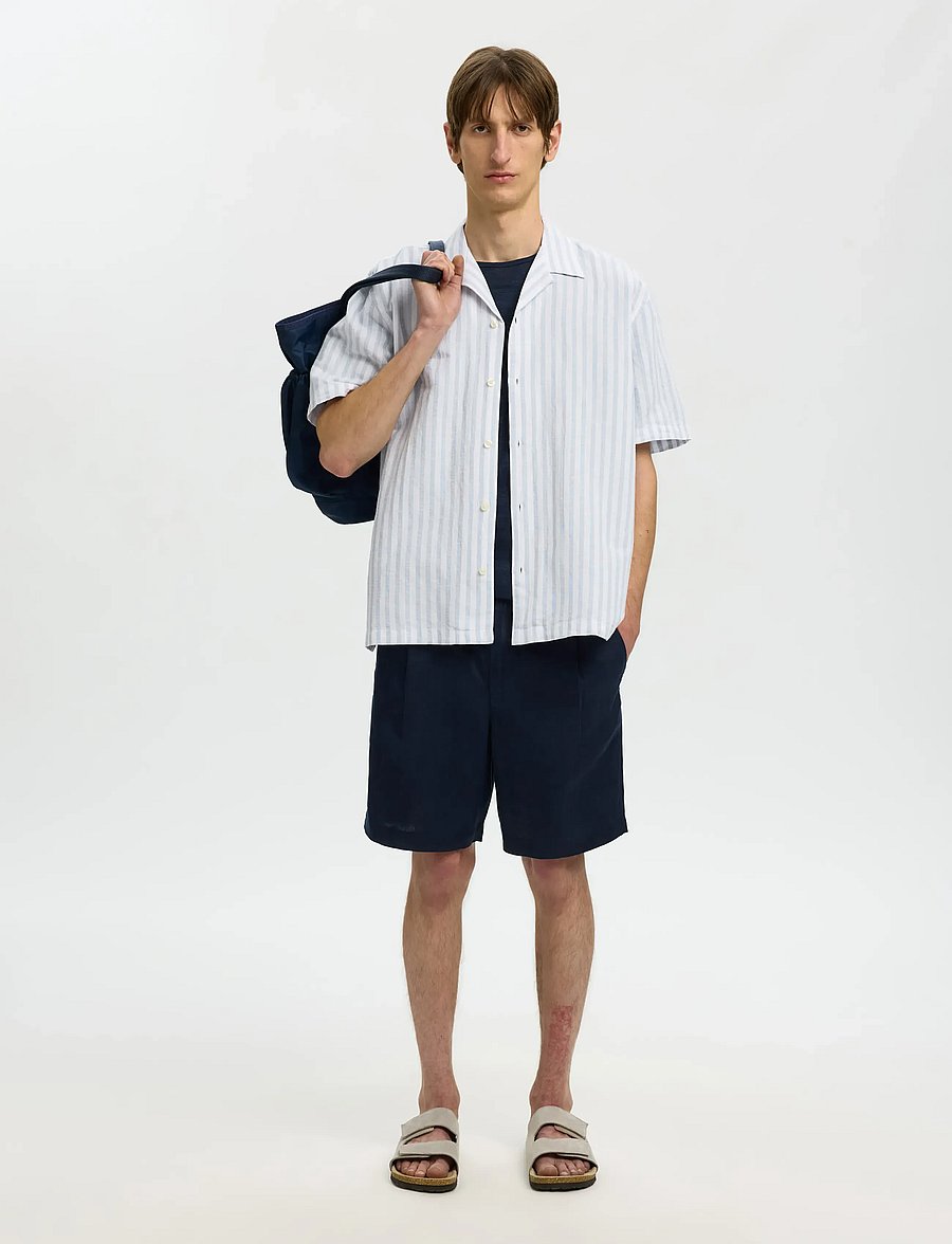 Selected - SLMRLXCLAY LINENBLEND SS SHIRT RES NOOS - linen shirts - dusty blue - 5