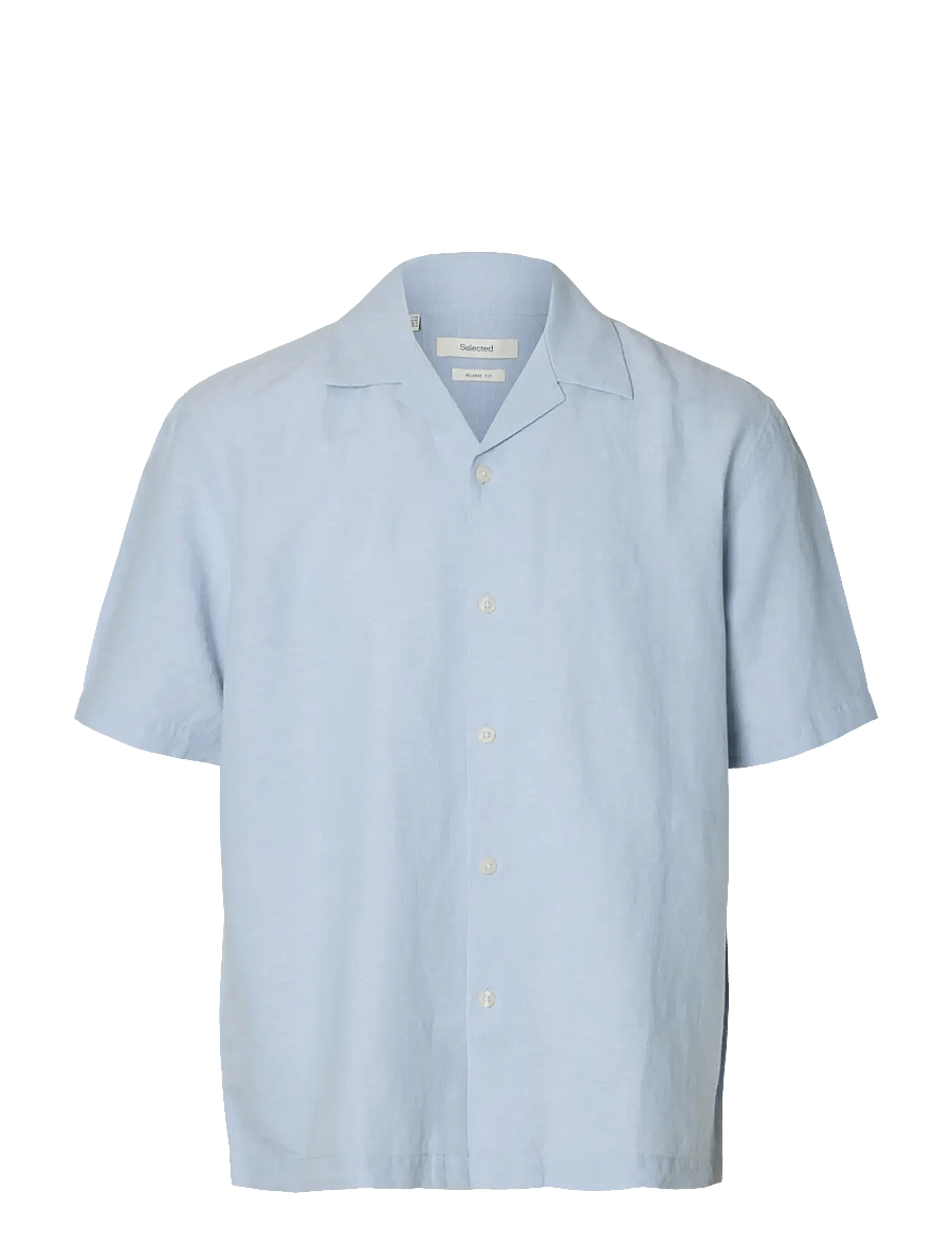 Selected - SLMRLXCLAY LINENBLEND SS SHIRT RES NOOS - pellavakauluspaidat - dusty blue - 1
