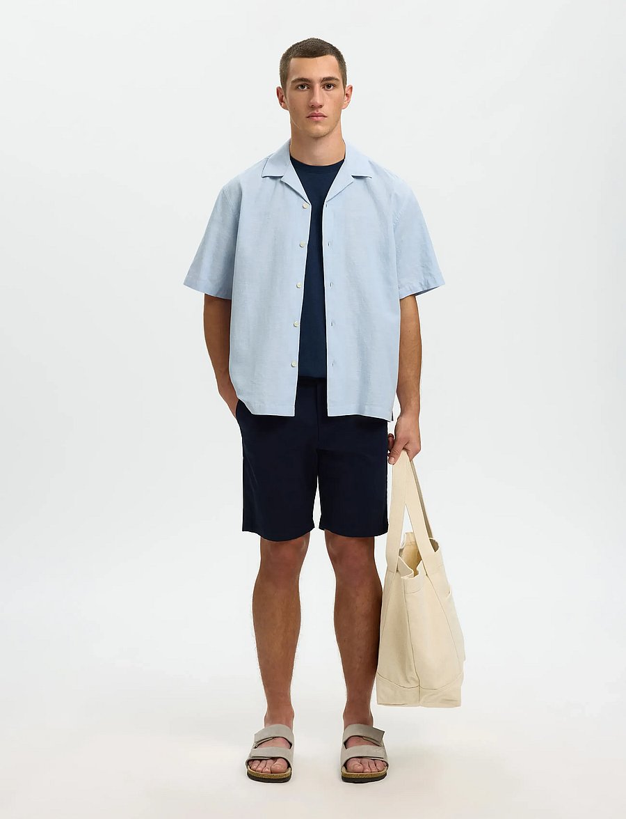 Selected - SLMRLXCLAY LINENBLEND SS SHIRT RES NOOS - pellavakauluspaidat - dusty blue - 5