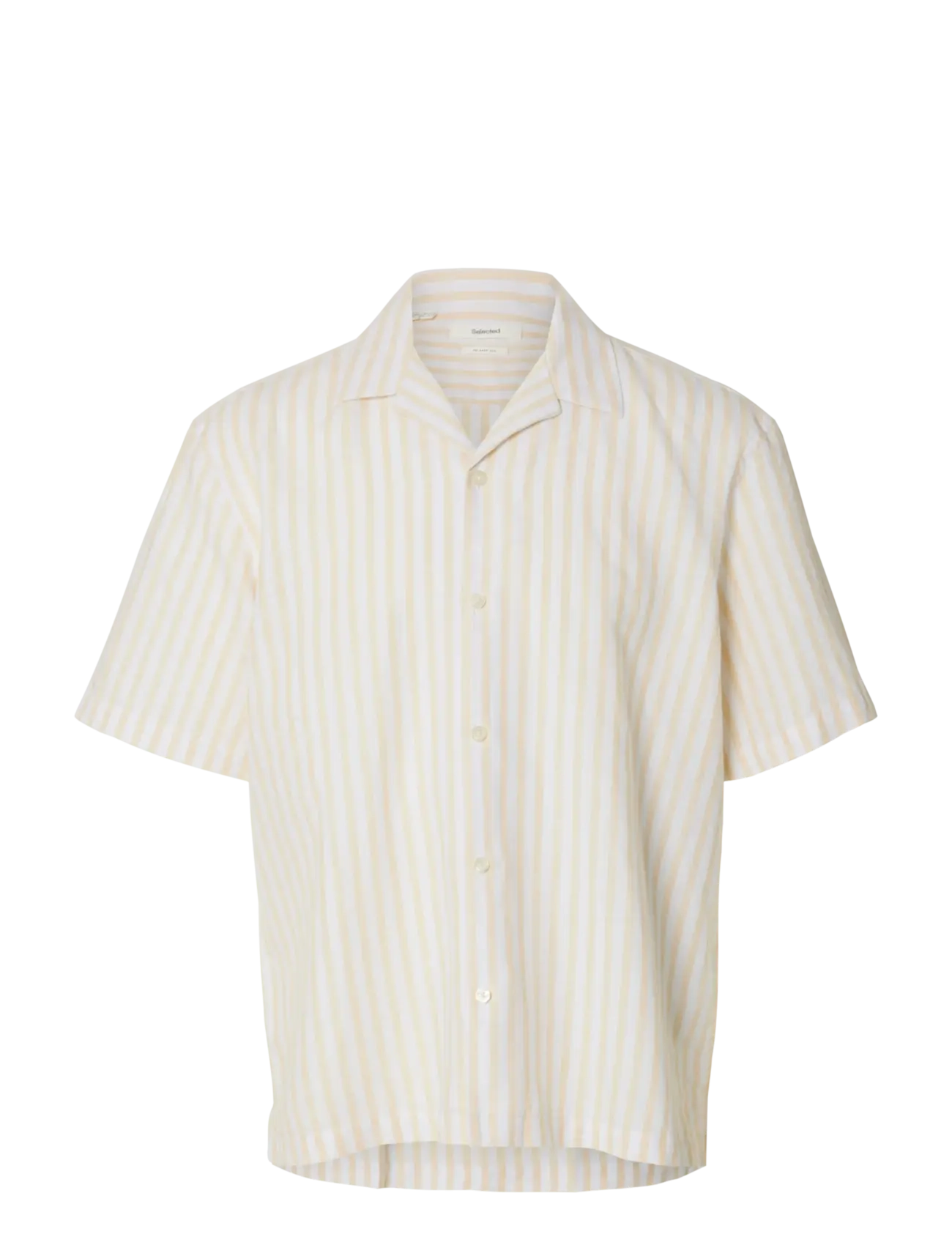 Selected SLMRLXCLAY LINENBLEND SS SHIRT RES NOOS - Kleidung - OCHRE / white
