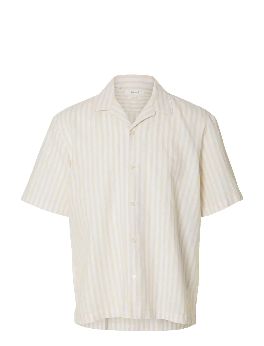 Selected - SLMRLXCLAY LINENBLEND SS SHIRT RES NOOS - linen shirts - ochre - 1