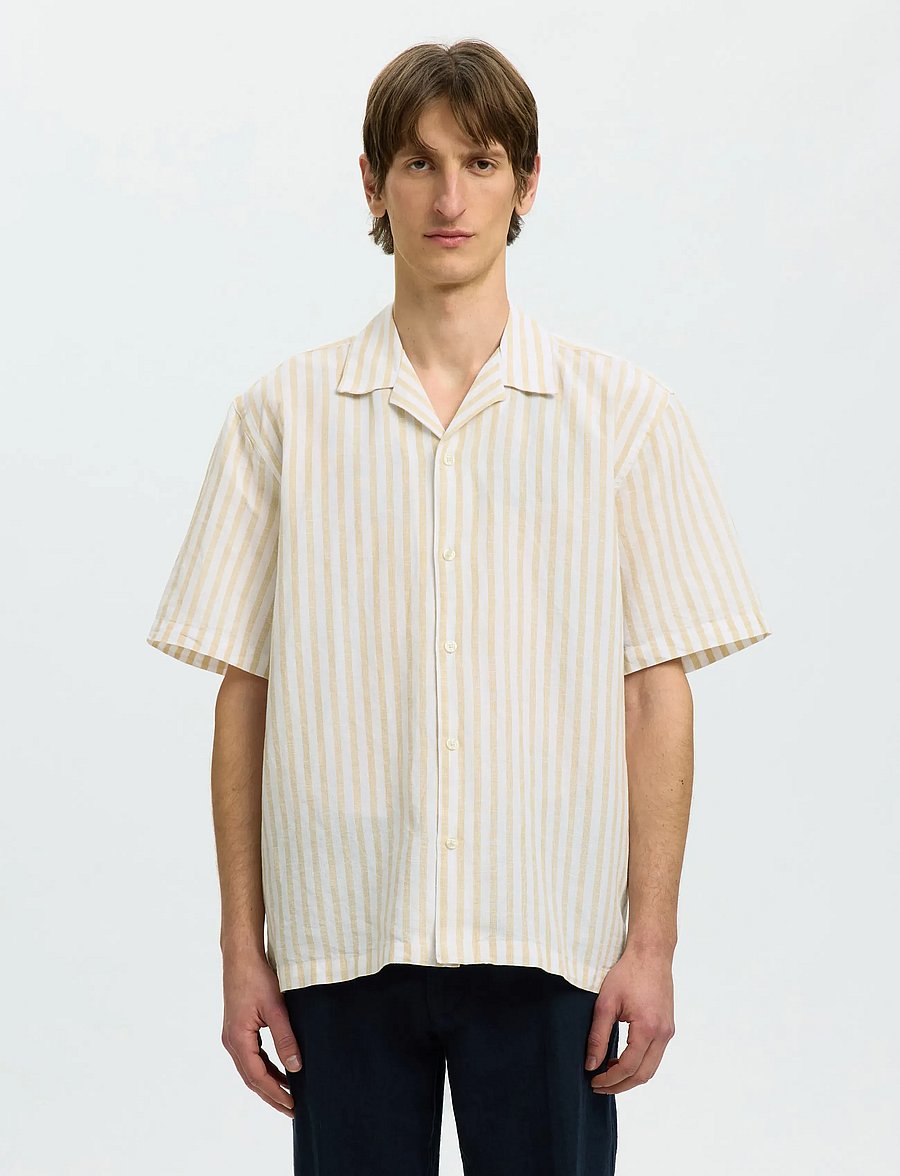 Selected - SLMRLXCLAY LINENBLEND SS SHIRT RES NOOS - linen shirts - ochre - 0