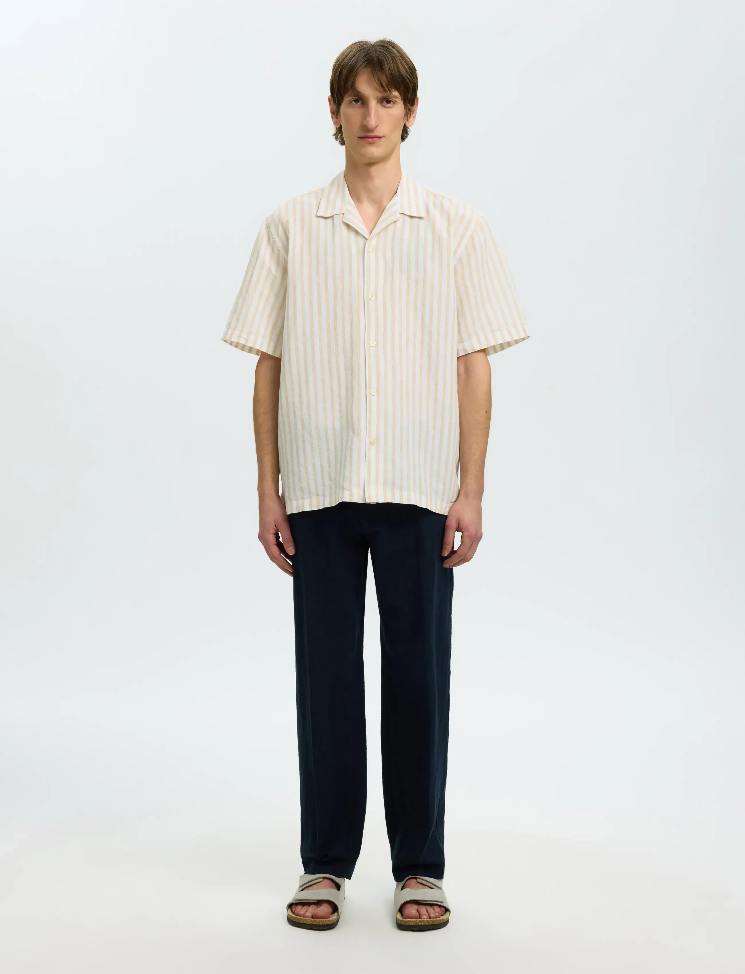 Selected - SLMRLXCLAY LINENBLEND SS SHIRT RES NOOS - linased särgid - ochre - 3