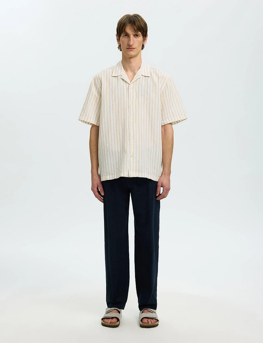 Selected - SLMRLXCLAY LINENBLEND SS SHIRT RES NOOS - linen shirts - ochre - 3