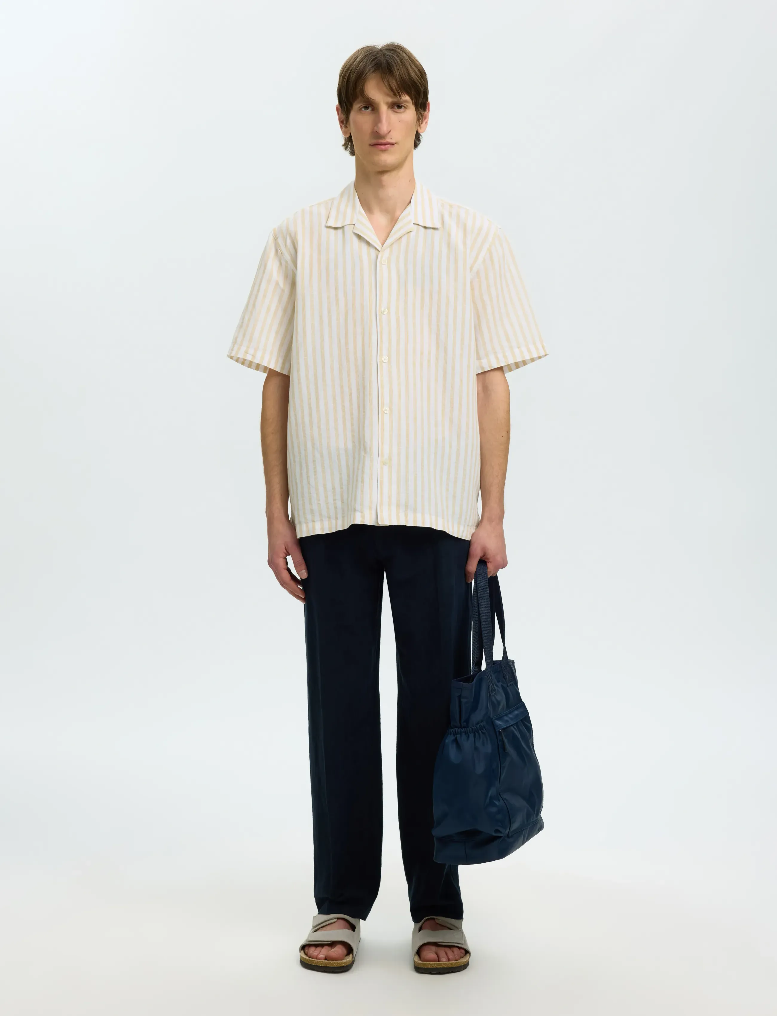 Selected - SLMRLXCLAY LINENBLEND SS SHIRT RES NOOS - linased särgid - ochre - 5