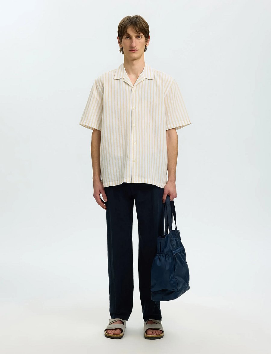 Selected - SLMRLXCLAY LINENBLEND SS SHIRT RES NOOS - linen shirts - ochre - 5