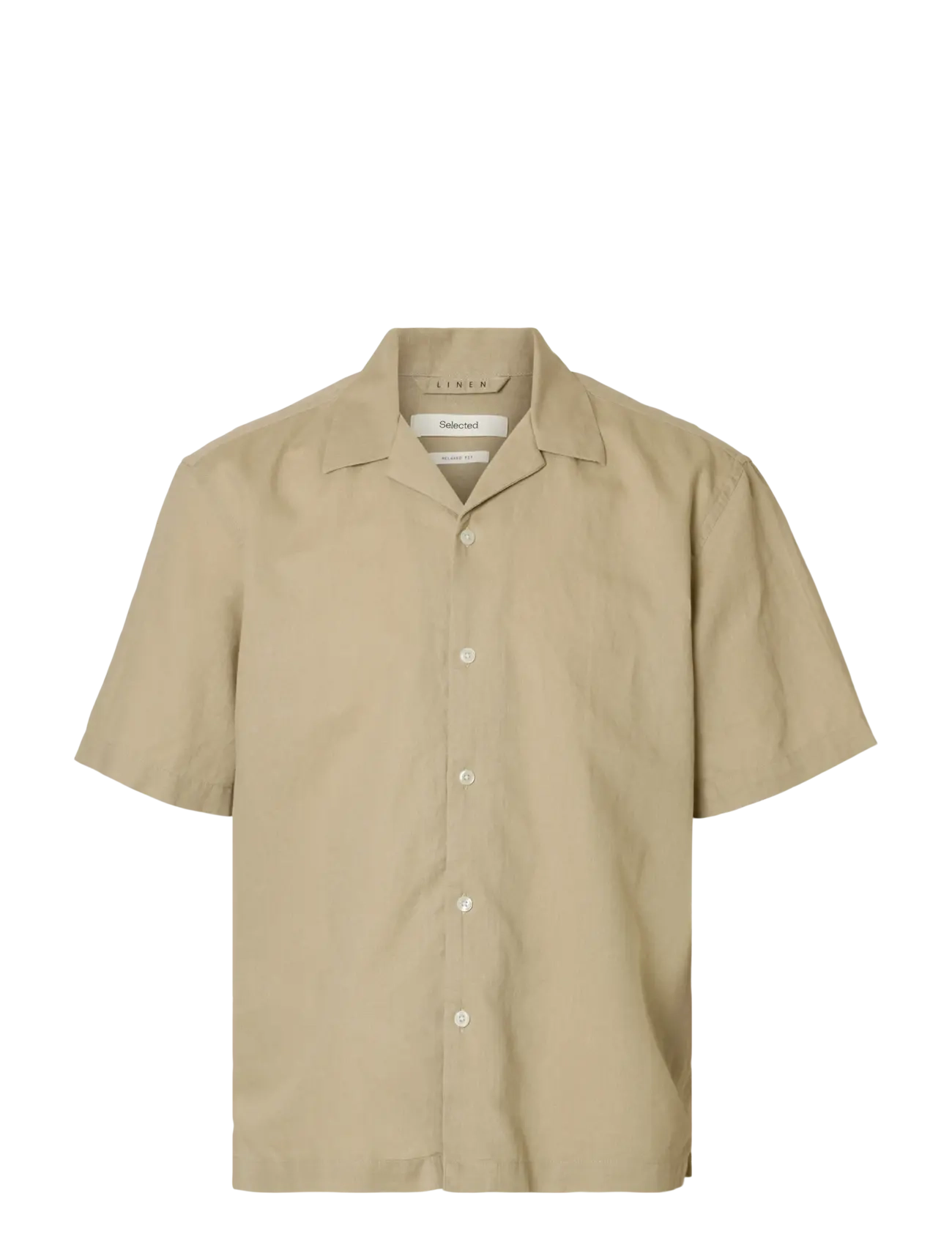 Selected SLMRLXCLAY LINENBLEND SS SHIRT RES NOOS - Pellavakauluspaidat - PURE CASHMERE / beige