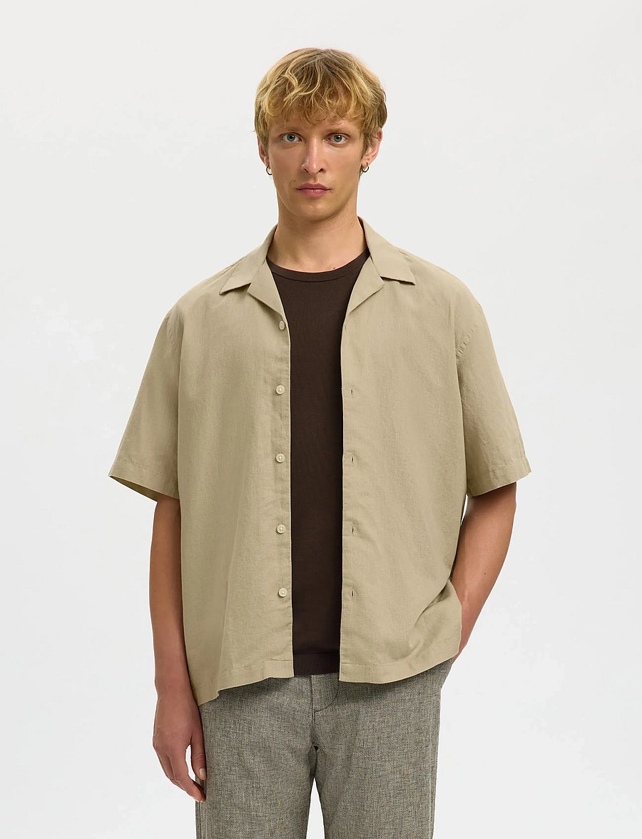 Selected - SLMRLXCLAY LINENBLEND SS SHIRT RES NOOS - leinenhemden - pure cashmere - 0