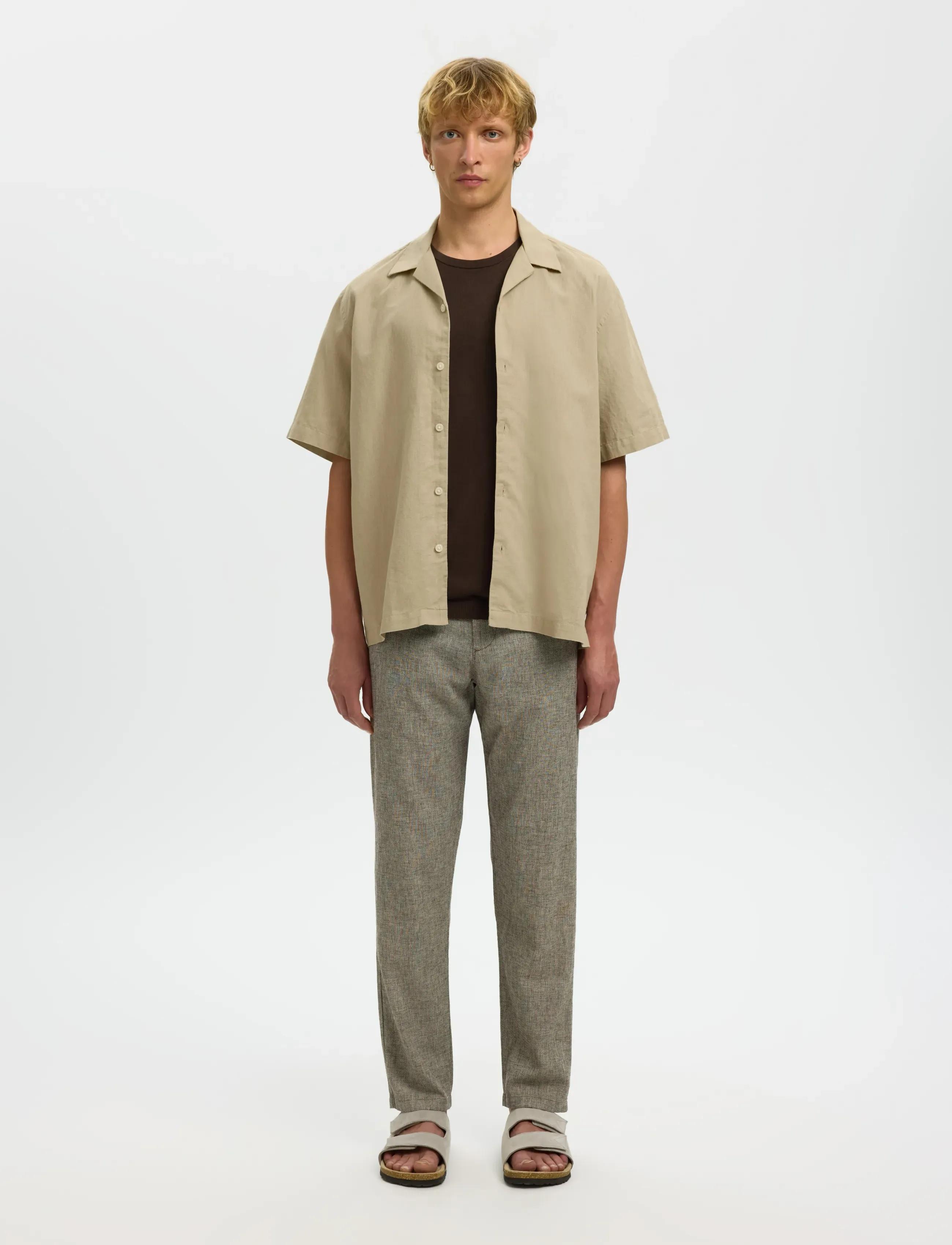 Selected - SLMRLXCLAY LINENBLEND SS SHIRT RES NOOS - hørskjorter - pure cashmere - 3