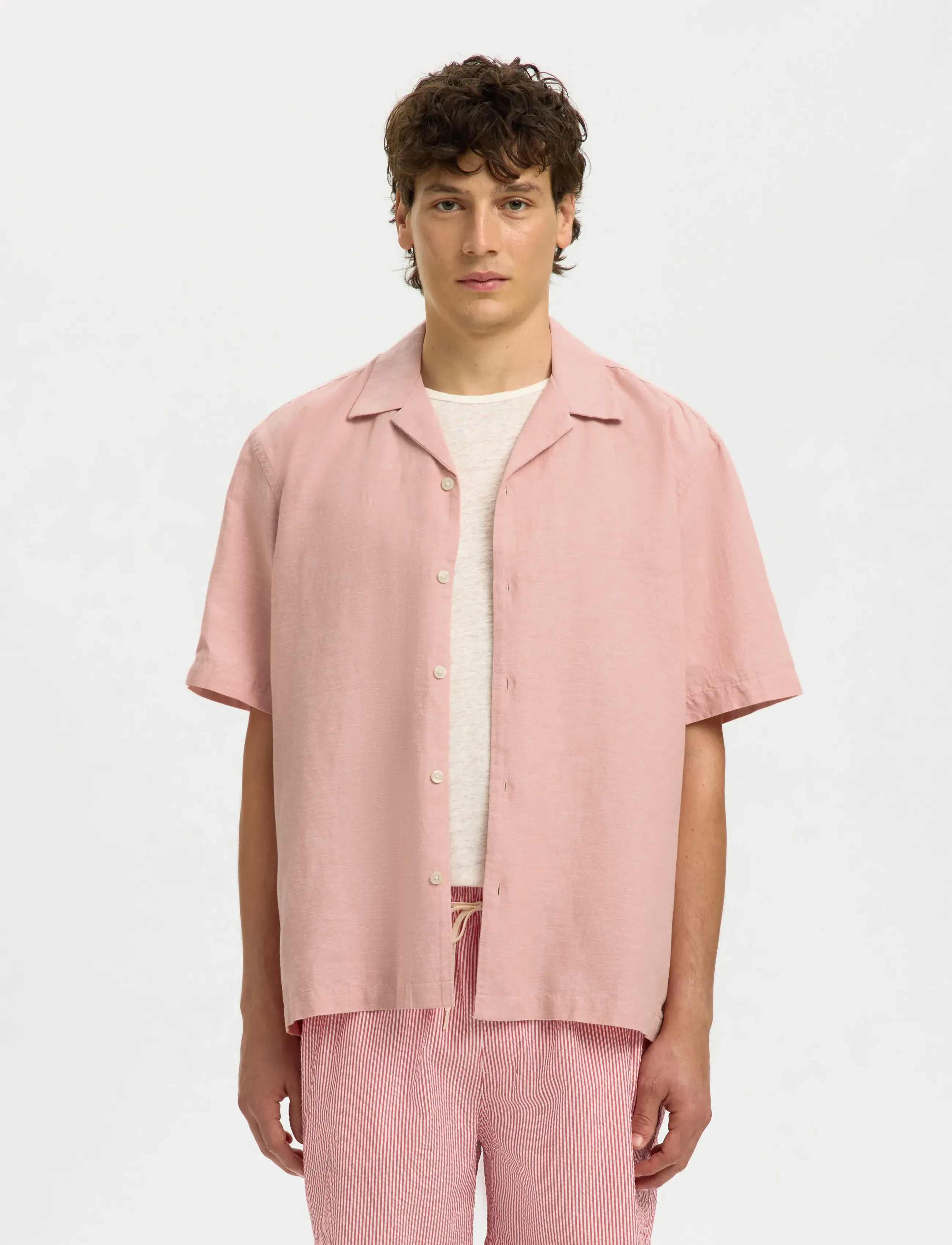 Selected SLMRLXCLAY LINENBLEND SS SHIRT RES NOOS - Tøj - ROSE DAWN / pink/rose