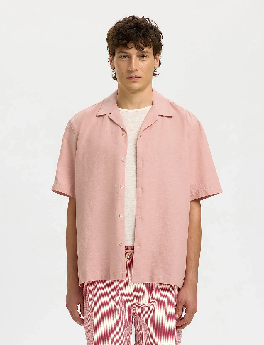 Selected - SLMRLXCLAY LINENBLEND SS SHIRT RES NOOS - pellavakauluspaidat - rose dawn - 0