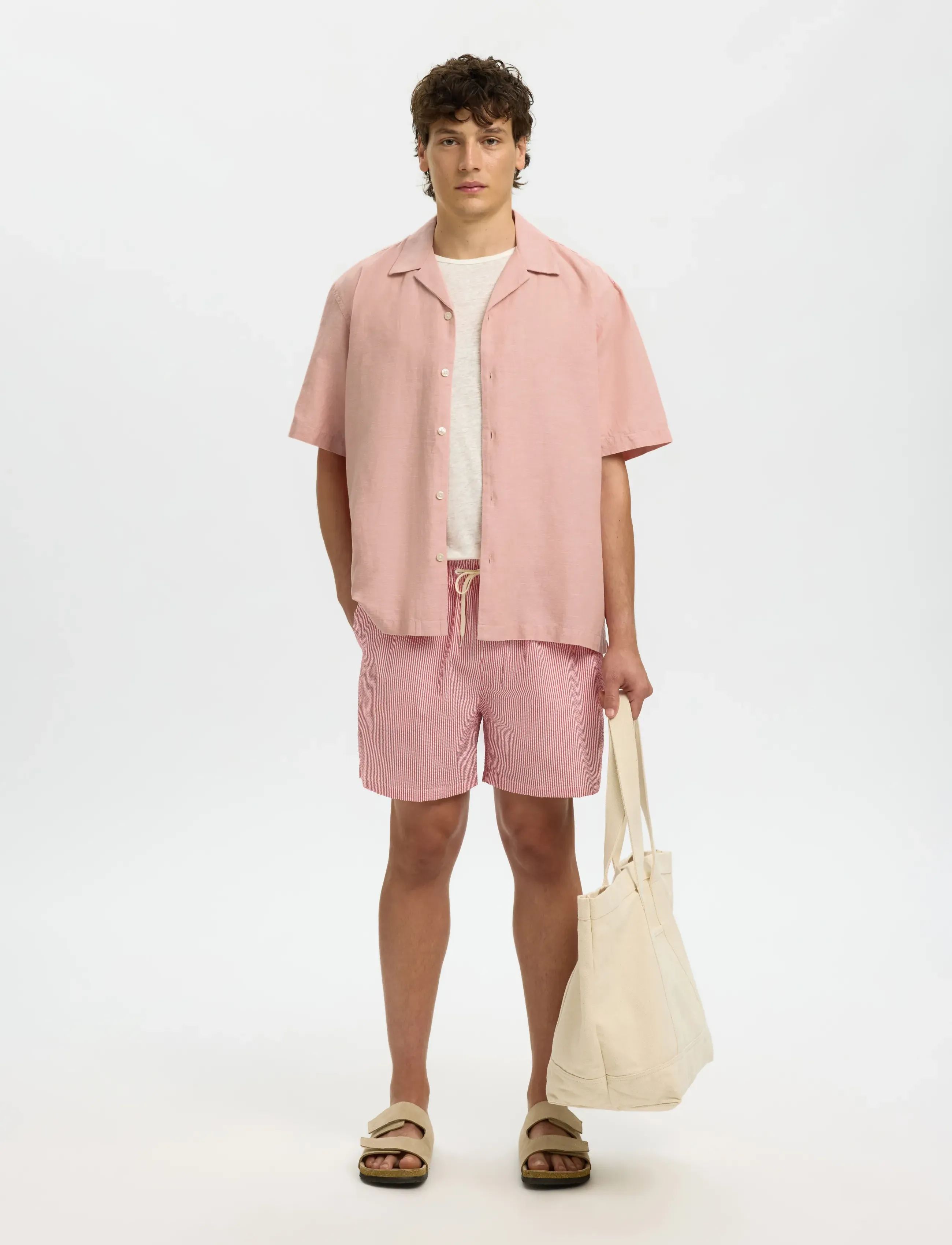 Selected - SLMRLXCLAY LINENBLEND SS SHIRT RES NOOS - hørskjorter - rose dawn - 3
