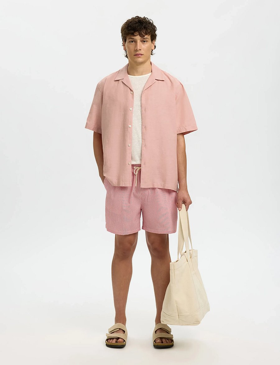 Selected - SLMRLXCLAY LINENBLEND SS SHIRT RES NOOS - pellavakauluspaidat - rose dawn - 3
