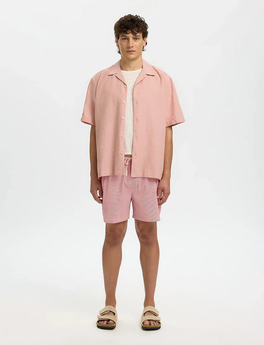 Selected - SLMRLXCLAY LINENBLEND SS SHIRT RES NOOS - pellavakauluspaidat - rose dawn - 5