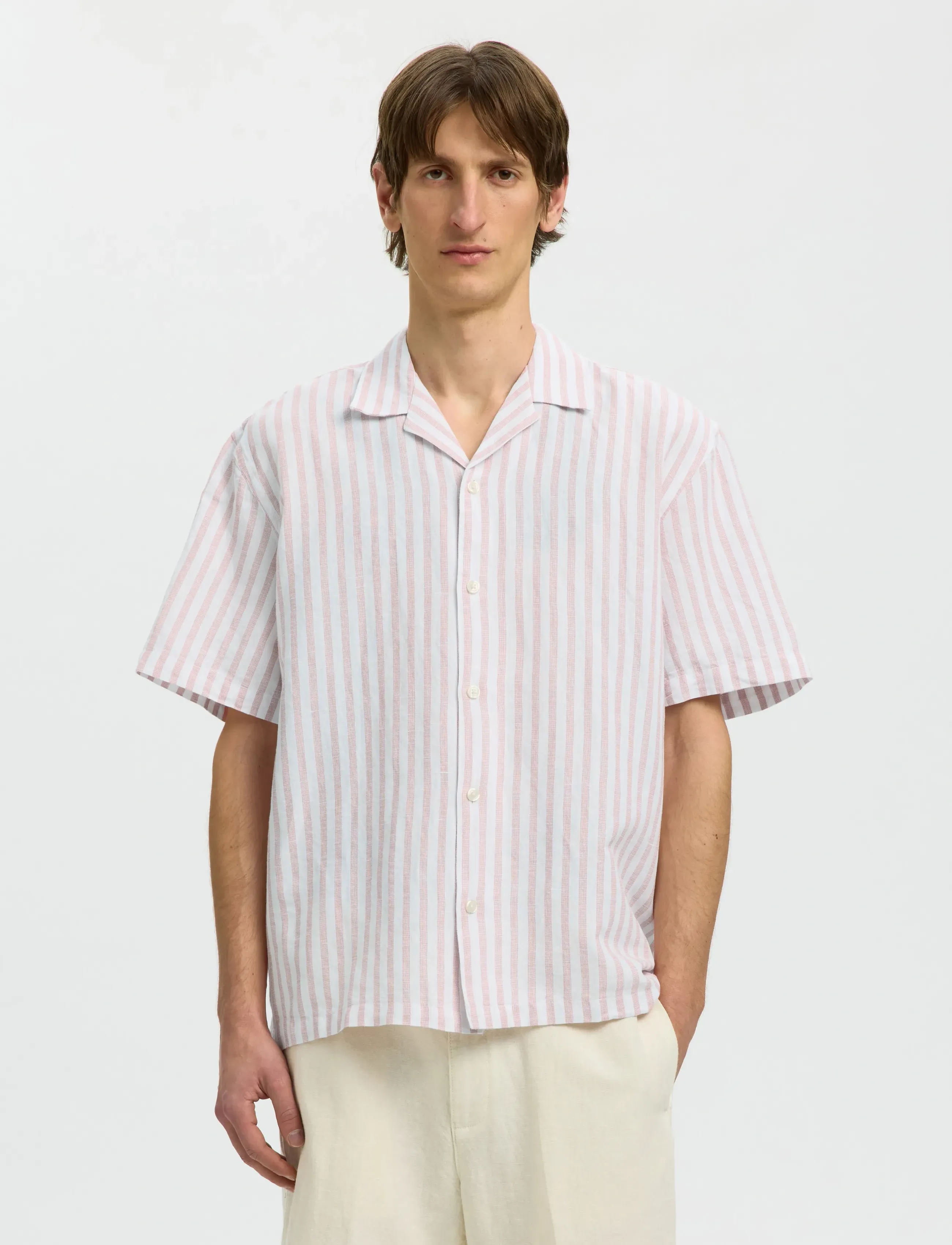 Selected SLMRLXCLAY LINENBLEND SS SHIRT RES NOOS - Short-sleeved shirts - ROSE DAWN / pink/rose