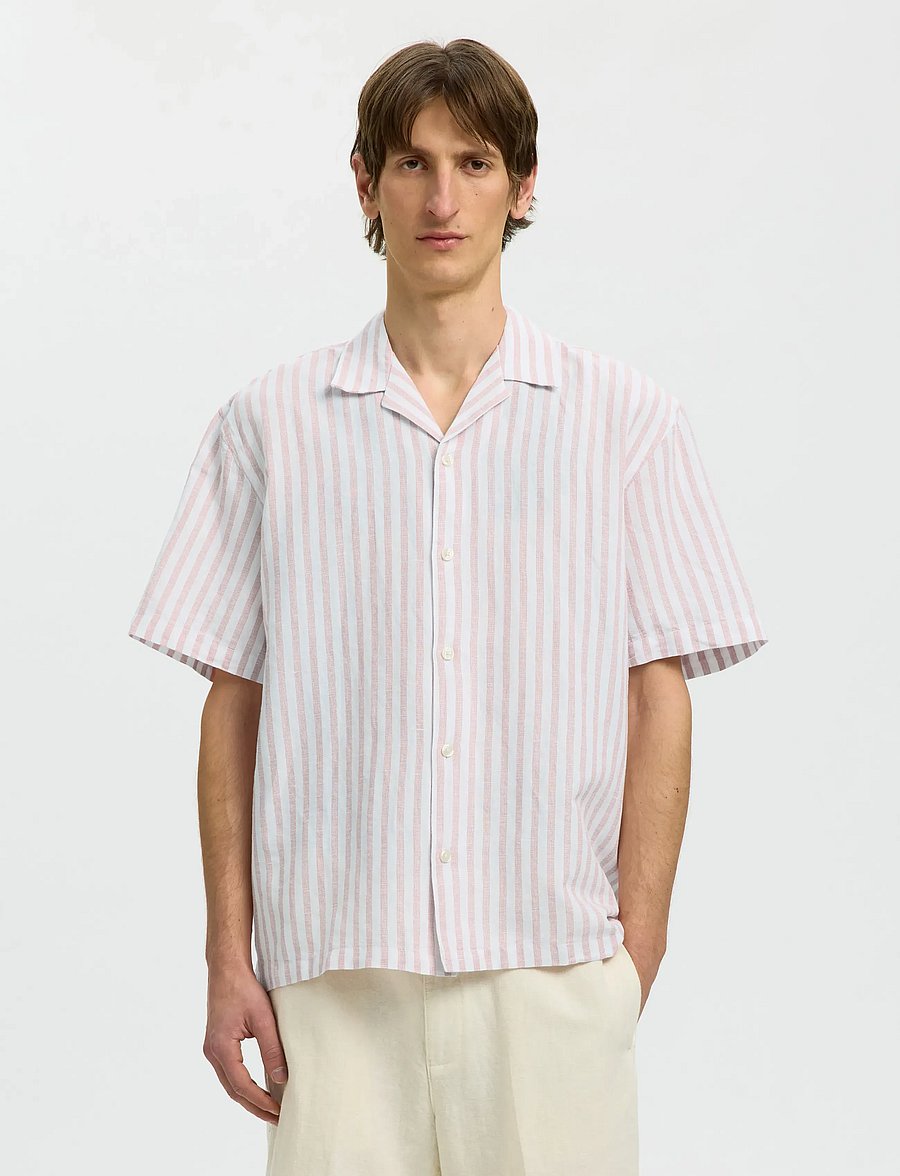 Selected - SLMRLXCLAY LINENBLEND SS SHIRT RES NOOS - linen shirts - rose dawn - 0