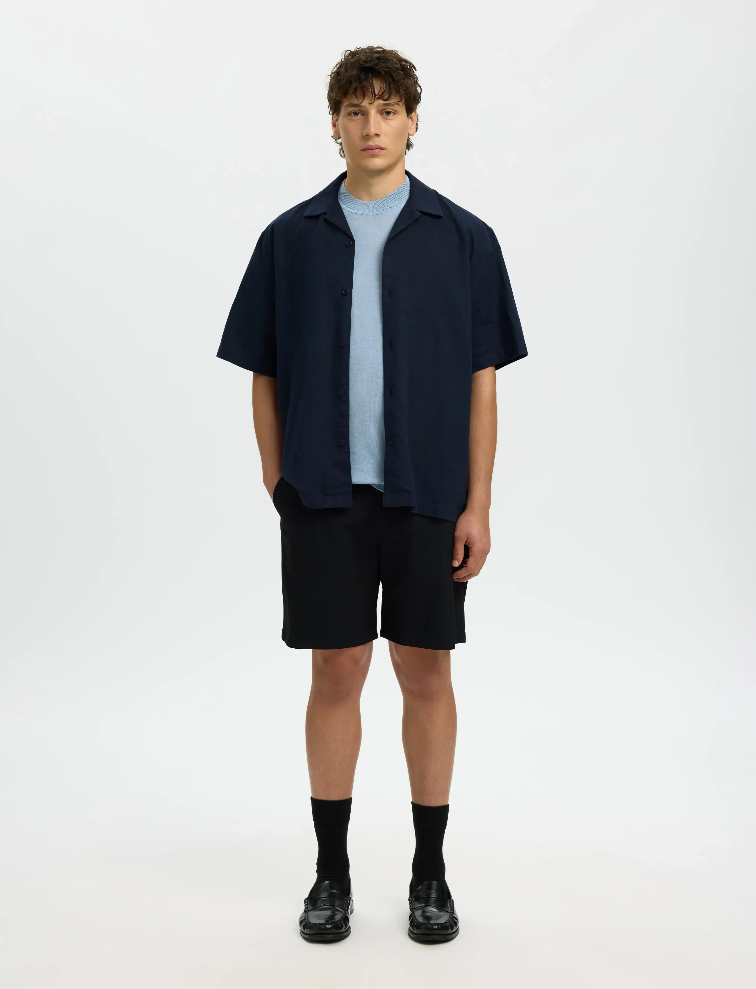 Selected - SLMRLXCLAY LINENBLEND SS SHIRT RES NOOS - chemises de lin - sky captain - 3