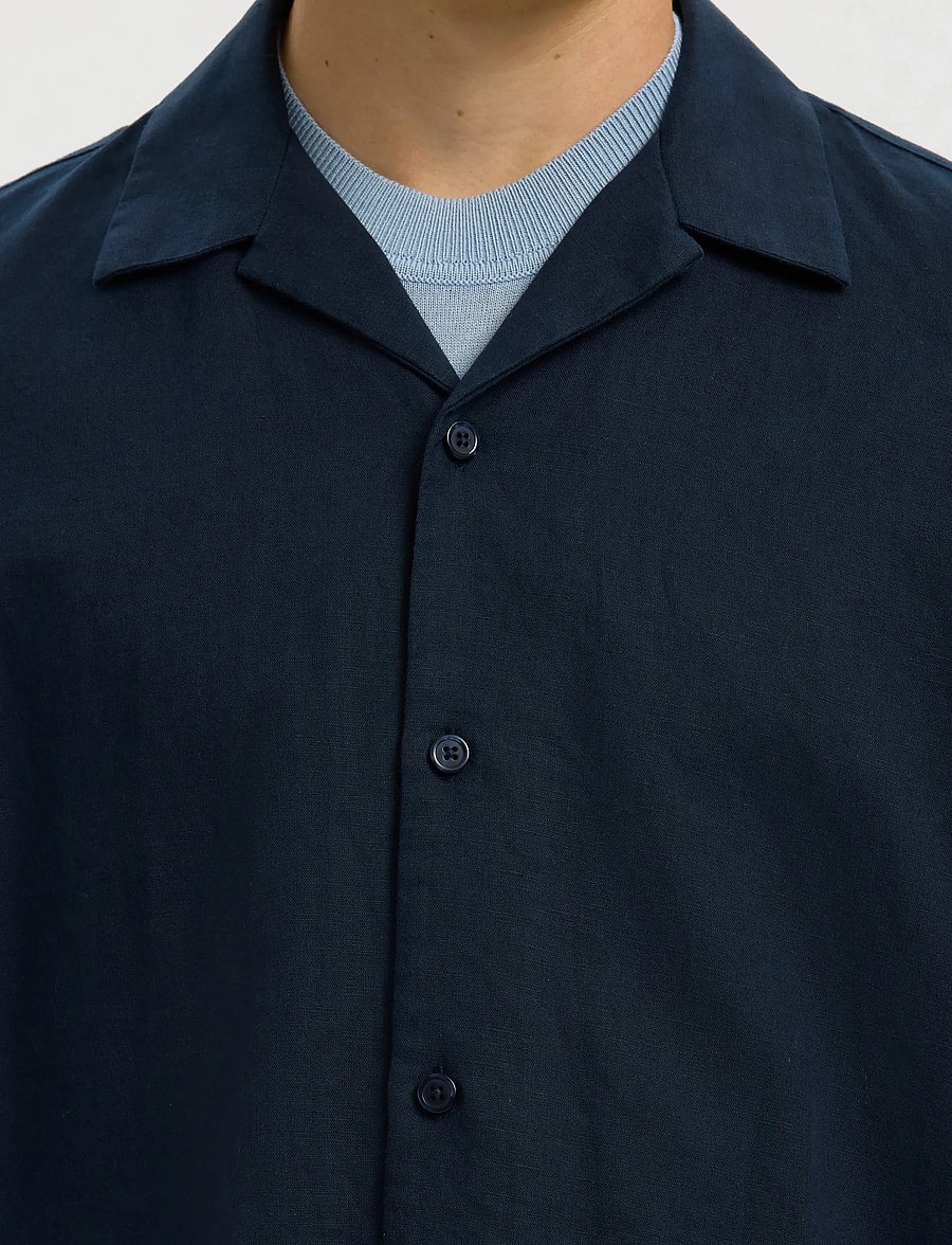 Selected - SLMRLXCLAY LINENBLEND SS SHIRT RES NOOS - chemises de lin - sky captain - 4