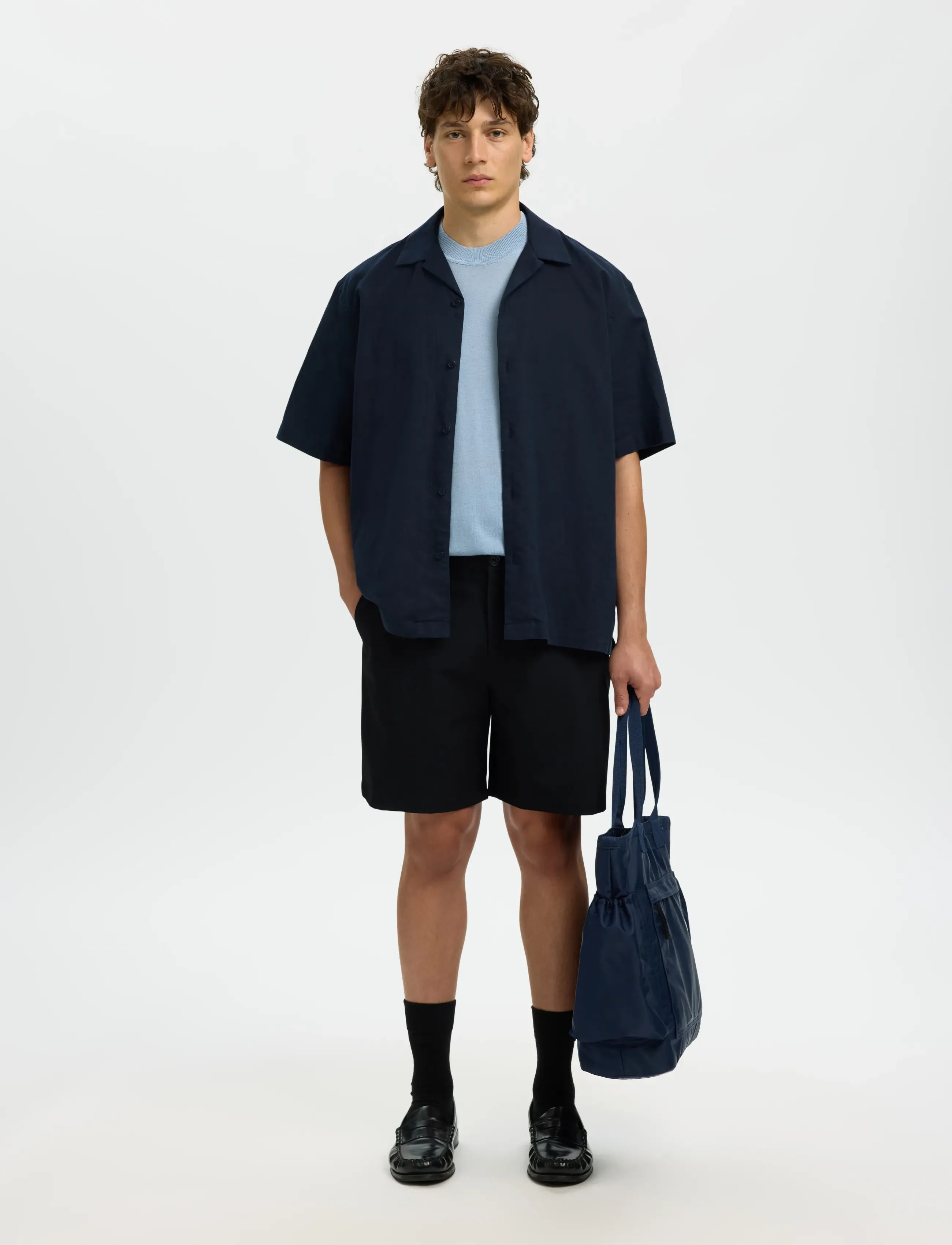 Selected - SLMRLXCLAY LINENBLEND SS SHIRT RES NOOS - chemises de lin - sky captain - 5
