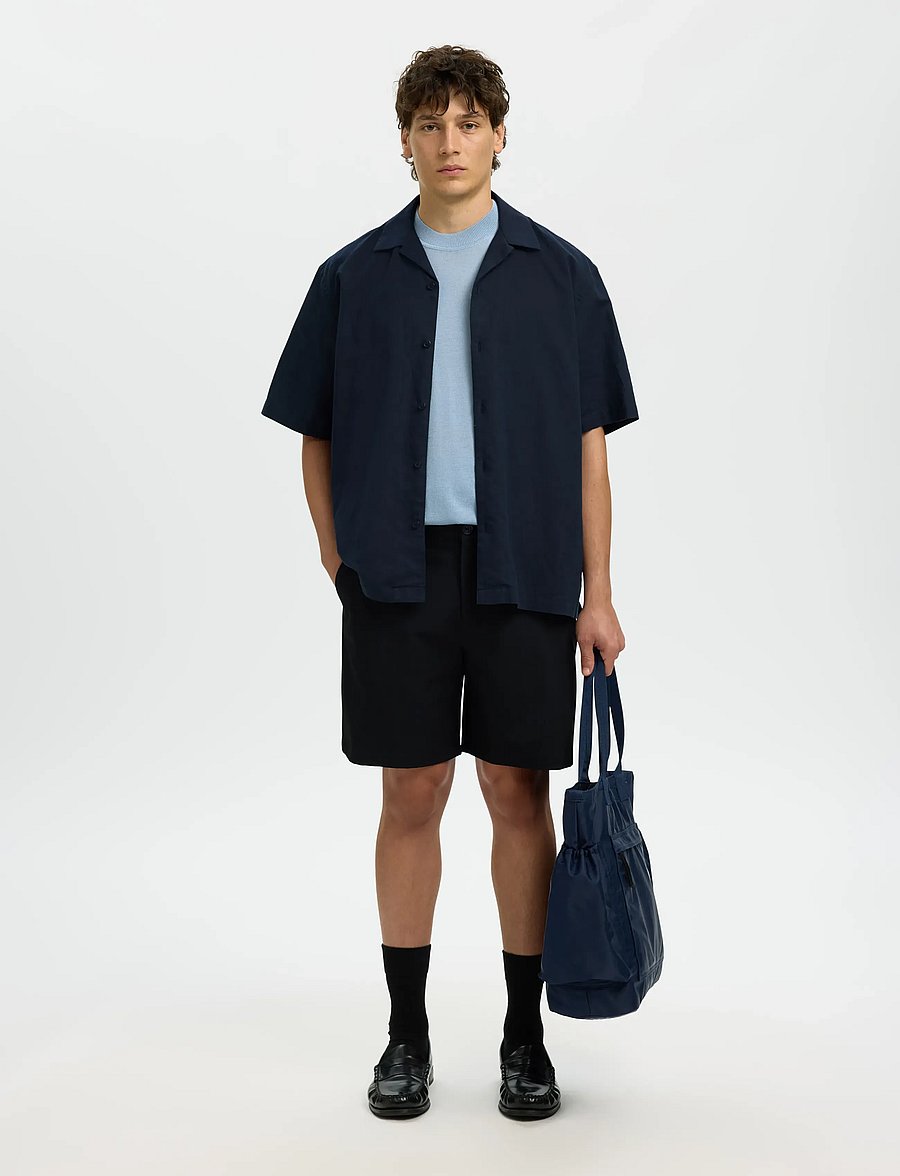 Selected - SLMRLXCLAY LINENBLEND SS SHIRT RES NOOS - chemises de lin - sky captain - 5