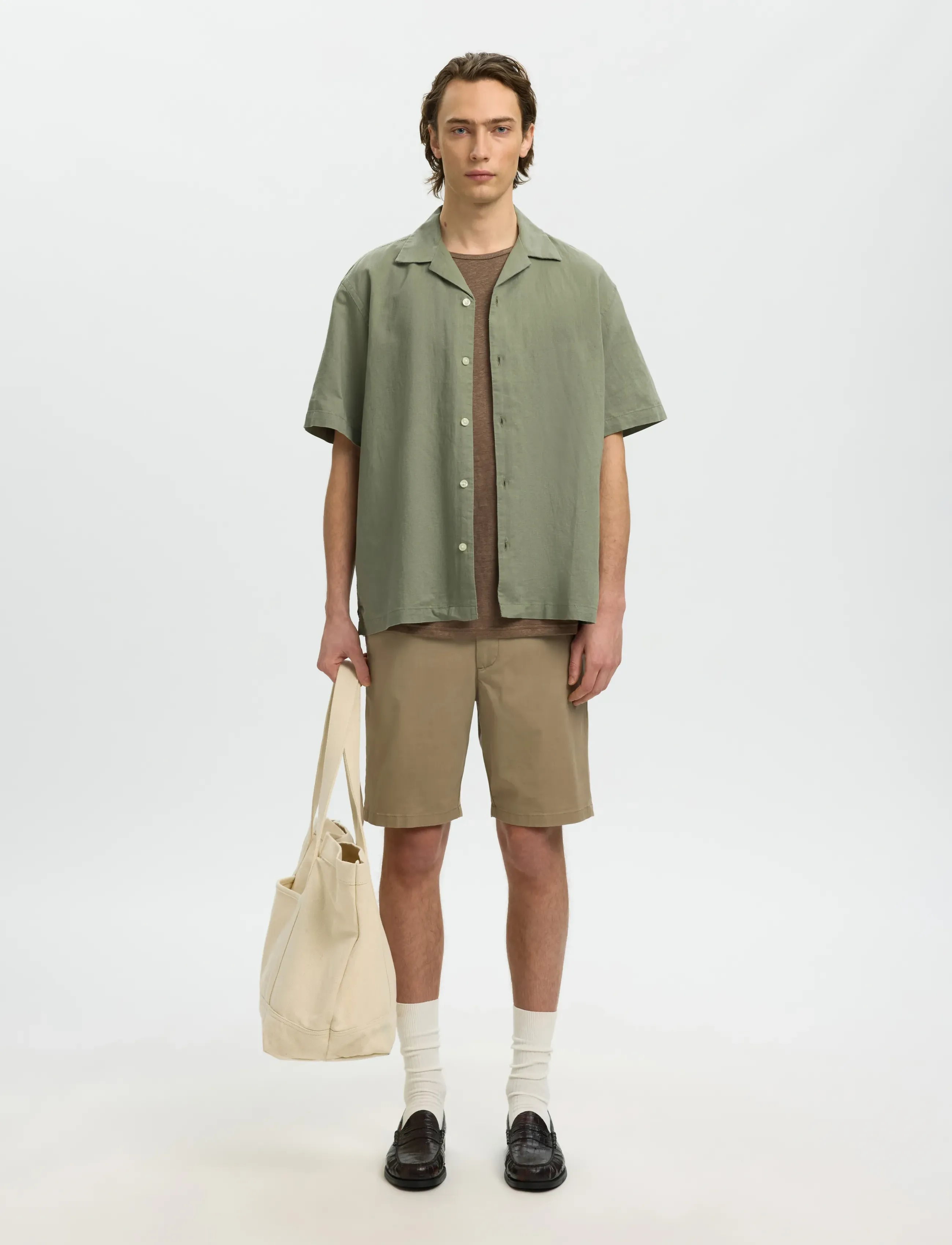 Selected - SLMRLXCLAY LINENBLEND SS SHIRT RES NOOS - chemises de lin - vetiver - 3