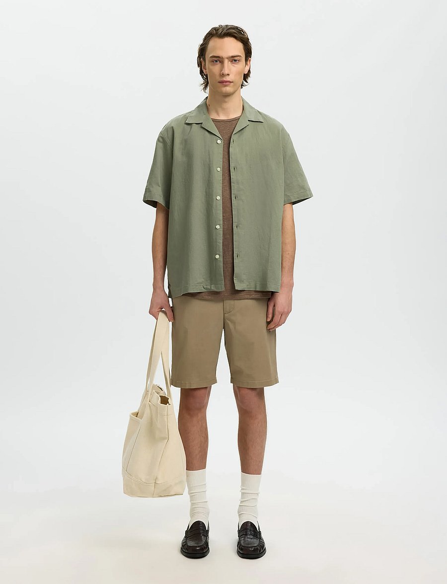 Selected - SLMRLXCLAY LINENBLEND SS SHIRT RES NOOS - chemises de lin - vetiver - 3