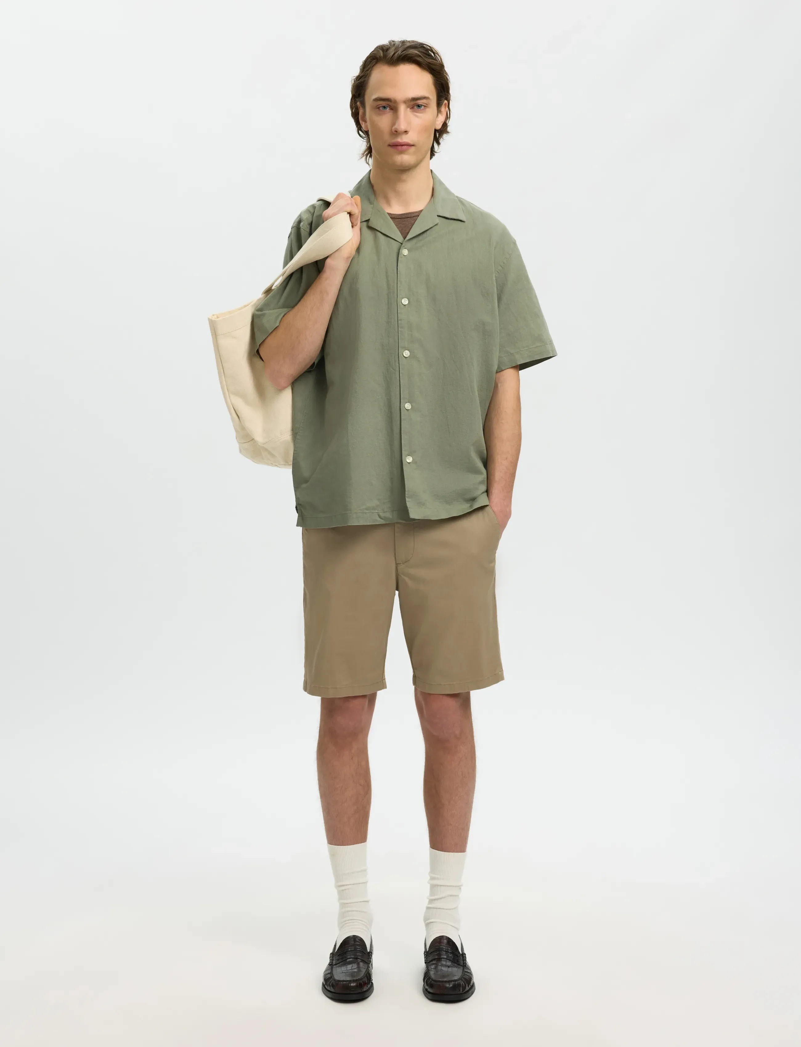Selected - SLMRLXCLAY LINENBLEND SS SHIRT RES NOOS - chemises de lin - vetiver - 5
